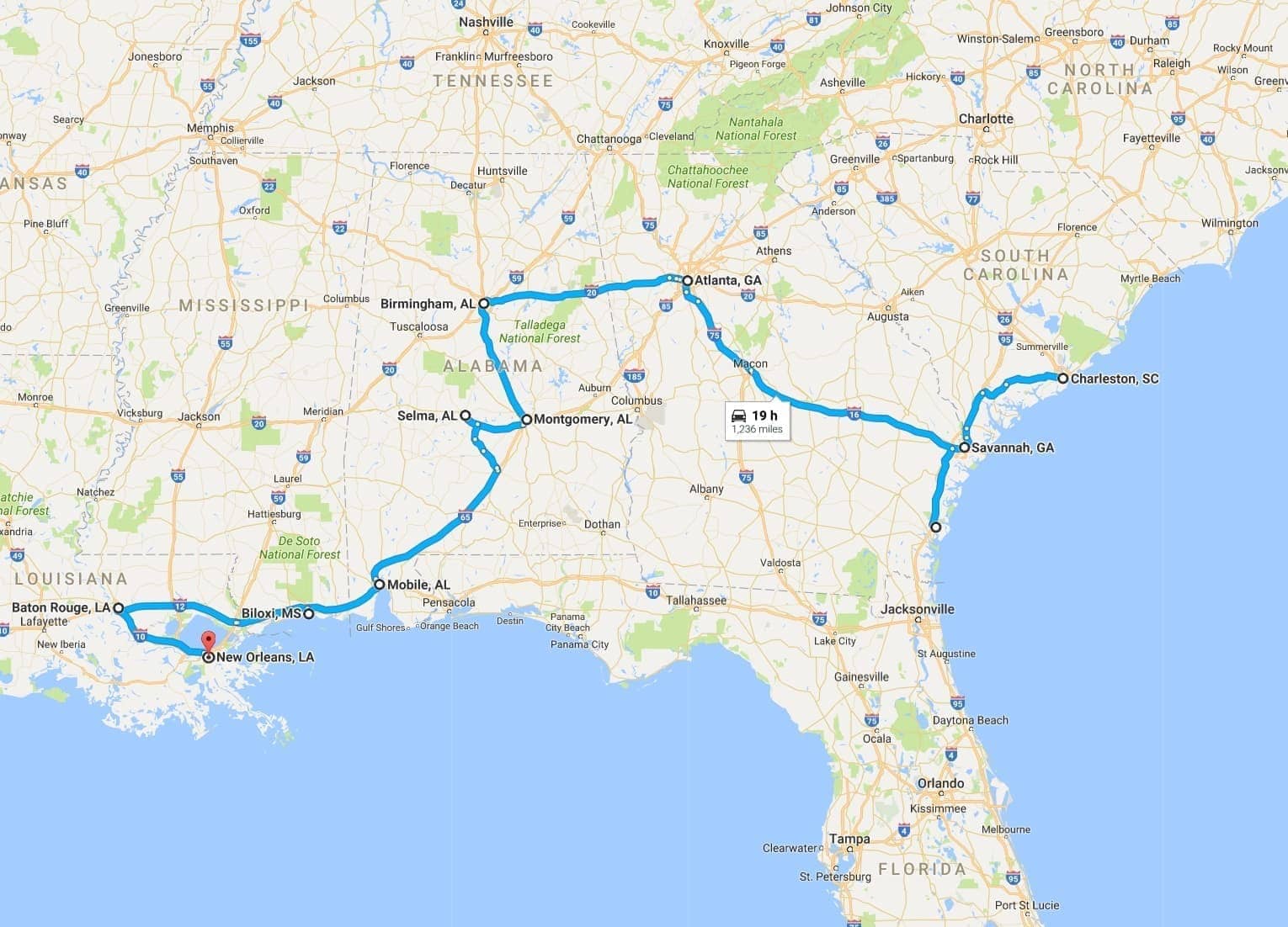 road trip south of usa