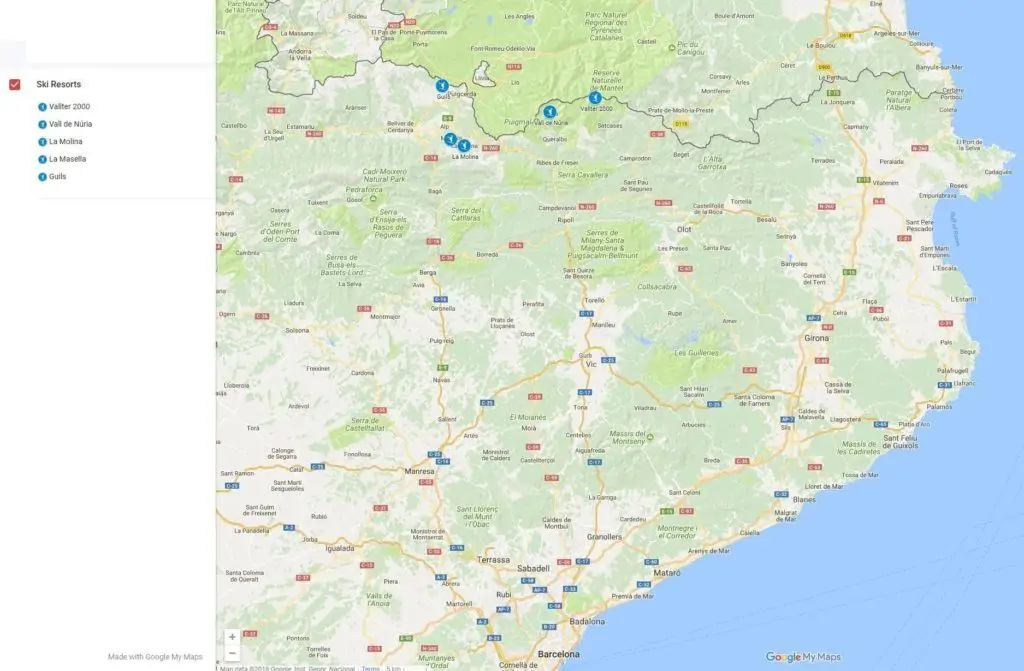 Spanish Pyrenees ski resorts map