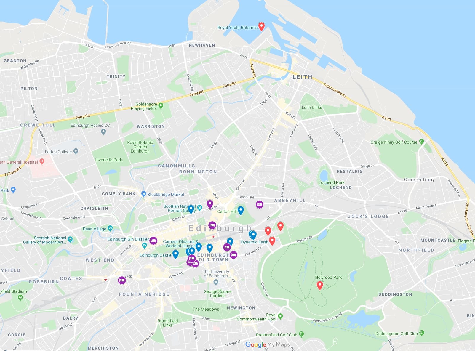 2 Day Edinburgh itinerary map