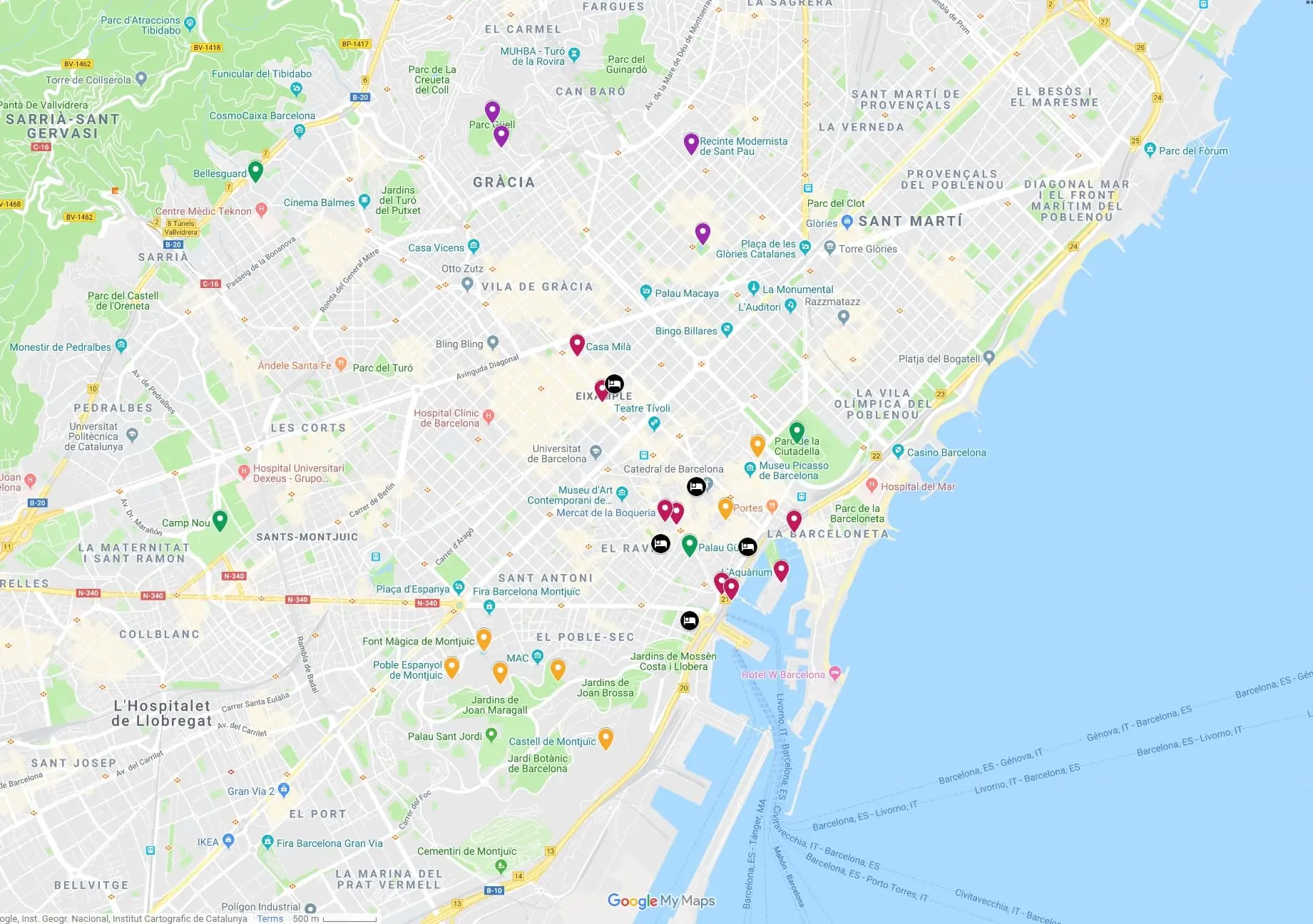 3 Day Barcelona itinerary Map