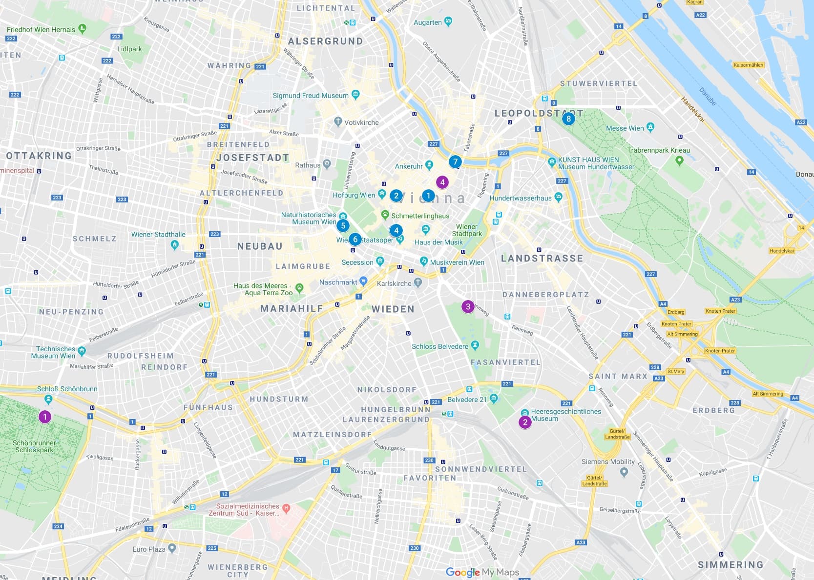 2 days in Vienna map