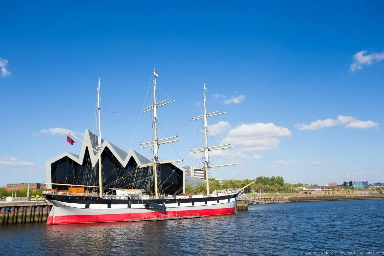 The Tall Ship Glenlee moored beside the Riverside Museum in Glasgow