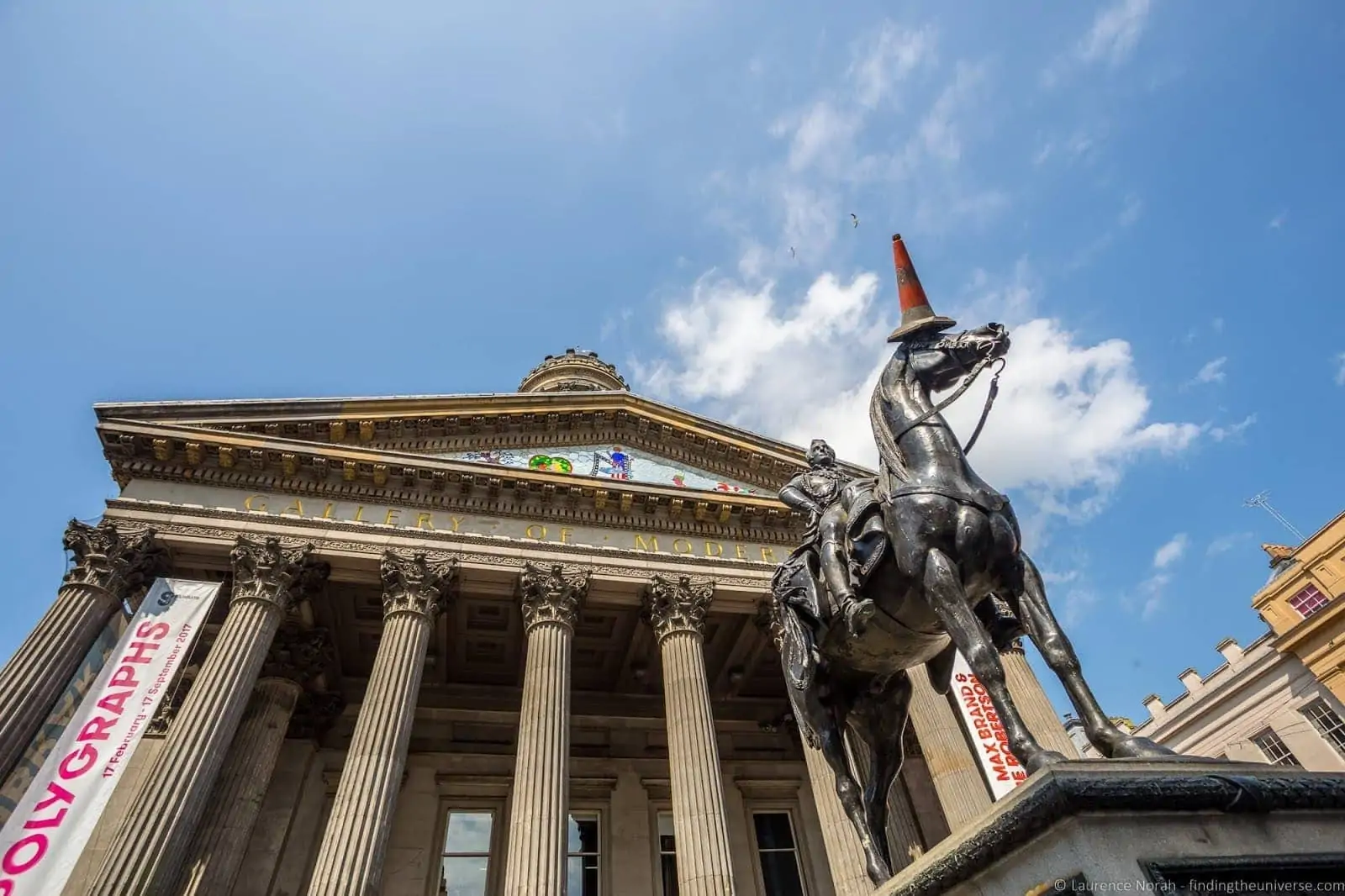 The Duke of Wellington statue in Glasgow, wearing a traffic cone on his head