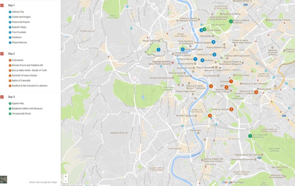 3 Day Rome Itinerary Map