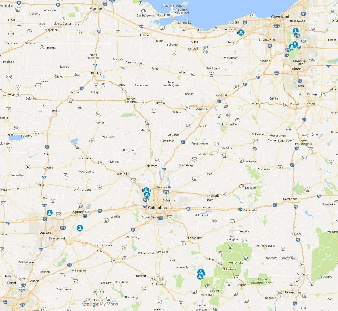 Ohio Waterfalls Map