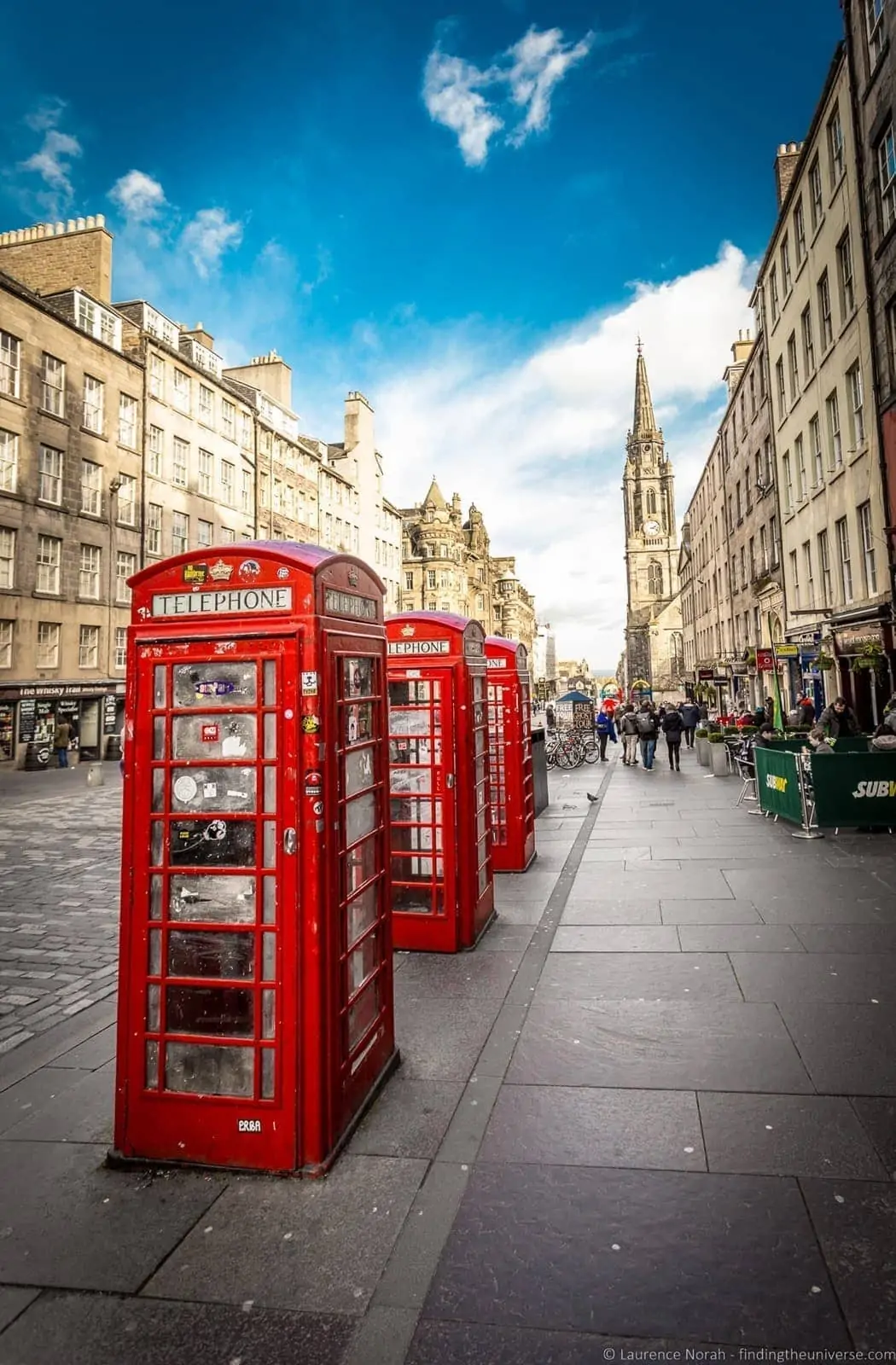 Royal Mile Edinburgh red telephone boxes