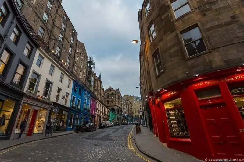 Victoria Street Edinburgh colourful curving Diagon Alley inspiration