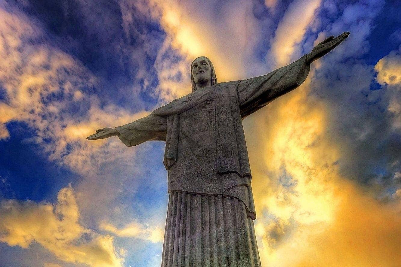 Christ the redeemer at sunset landscape Rio Brazil image