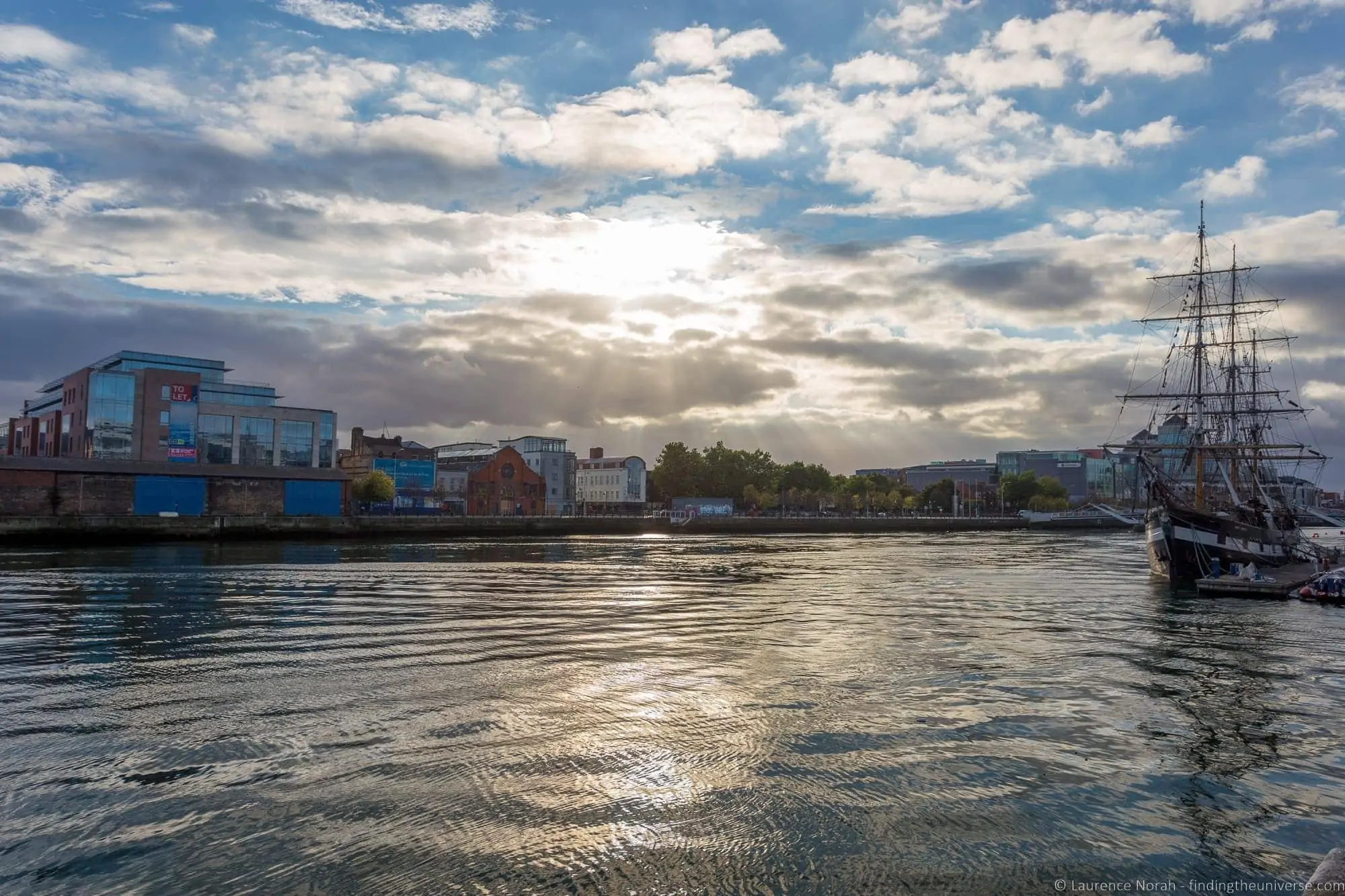 The Jeanie Johnston tall ship moored on the River Liffey in Dublin, a stop on a 2 day Dublin itinerary