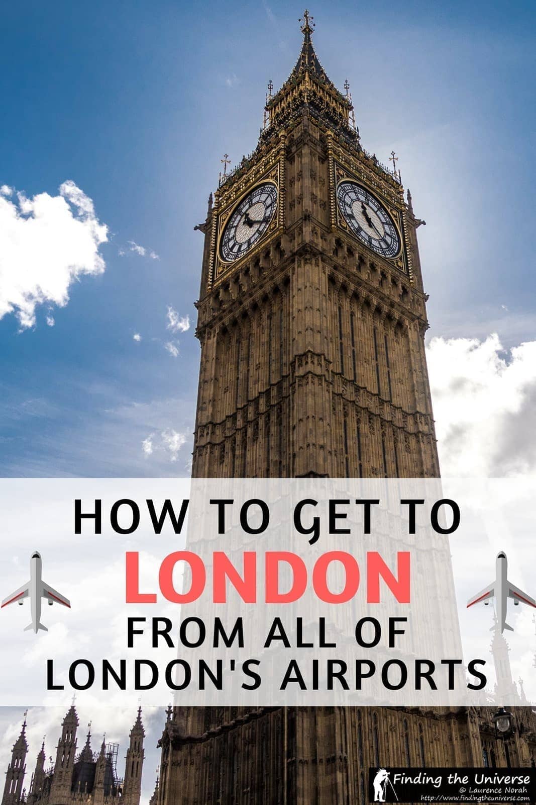How to get to central London from the airport, with advice for getting to London from Heathrow Airport, Gatwick Airport, Stansted Airport, Luton Airport, London City Airport and Southend Airport.