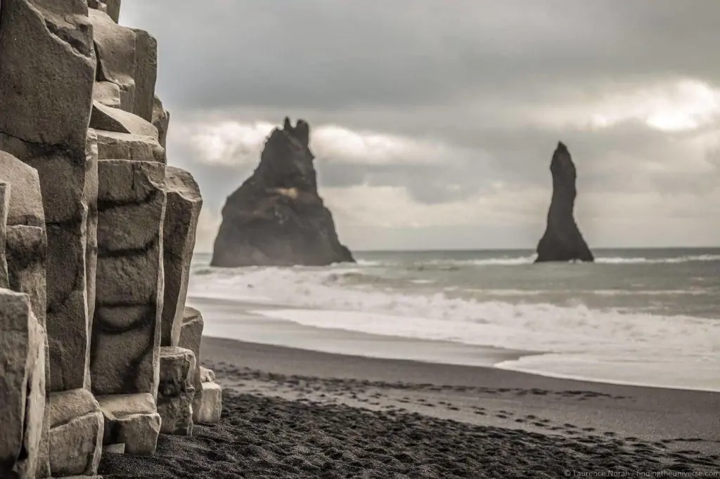 Reynisfjara black sand beach with basalt columns