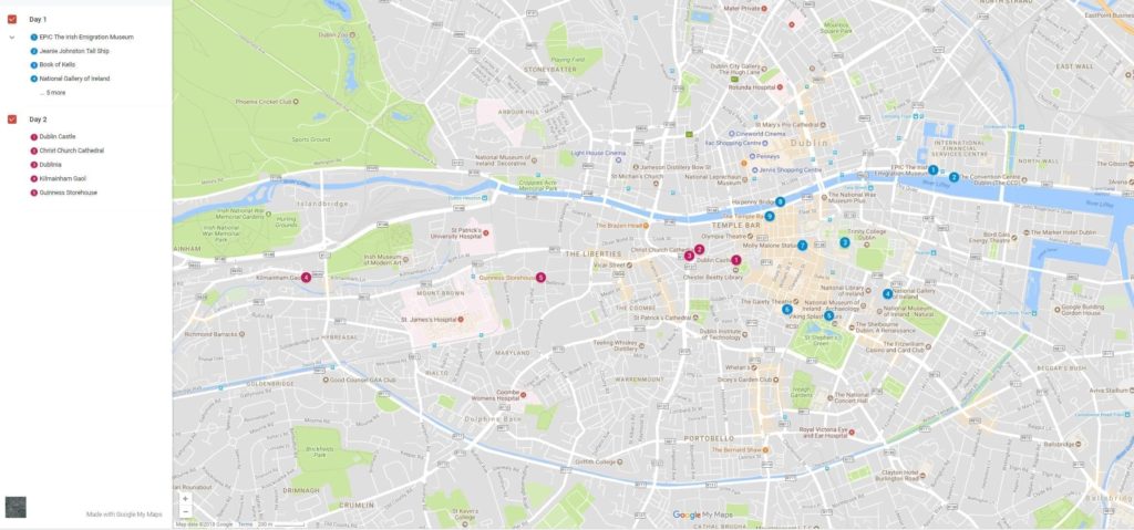 2 Day Dublin Itinerary Map