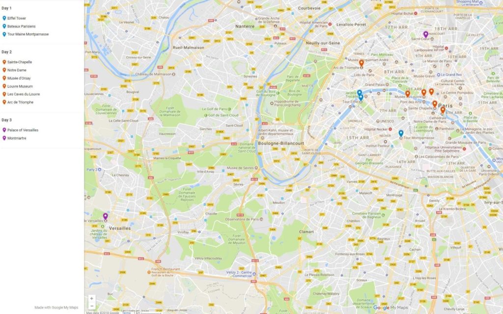 3 Day Paris Itinerary Map