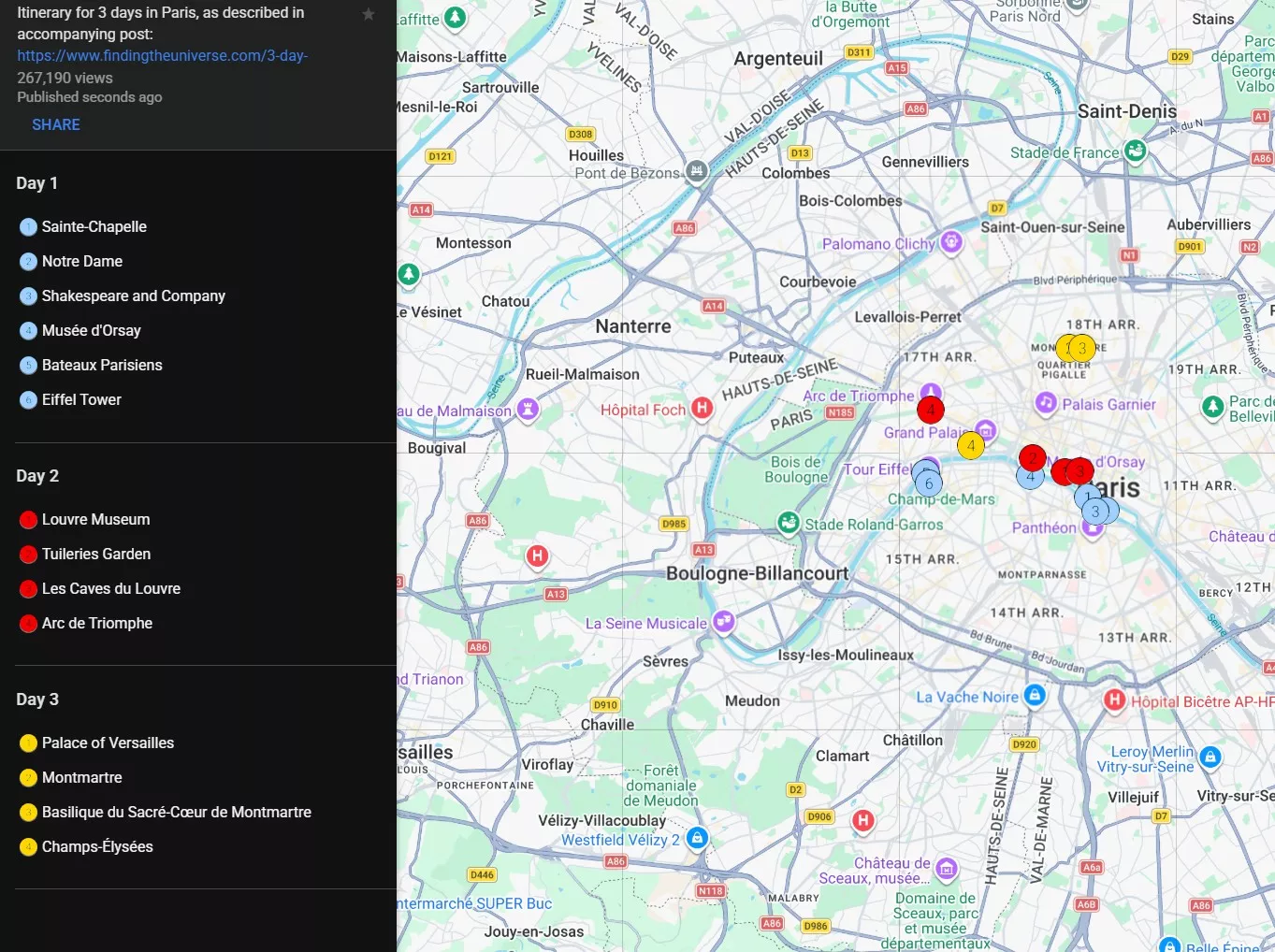 3 day paris itinerary map