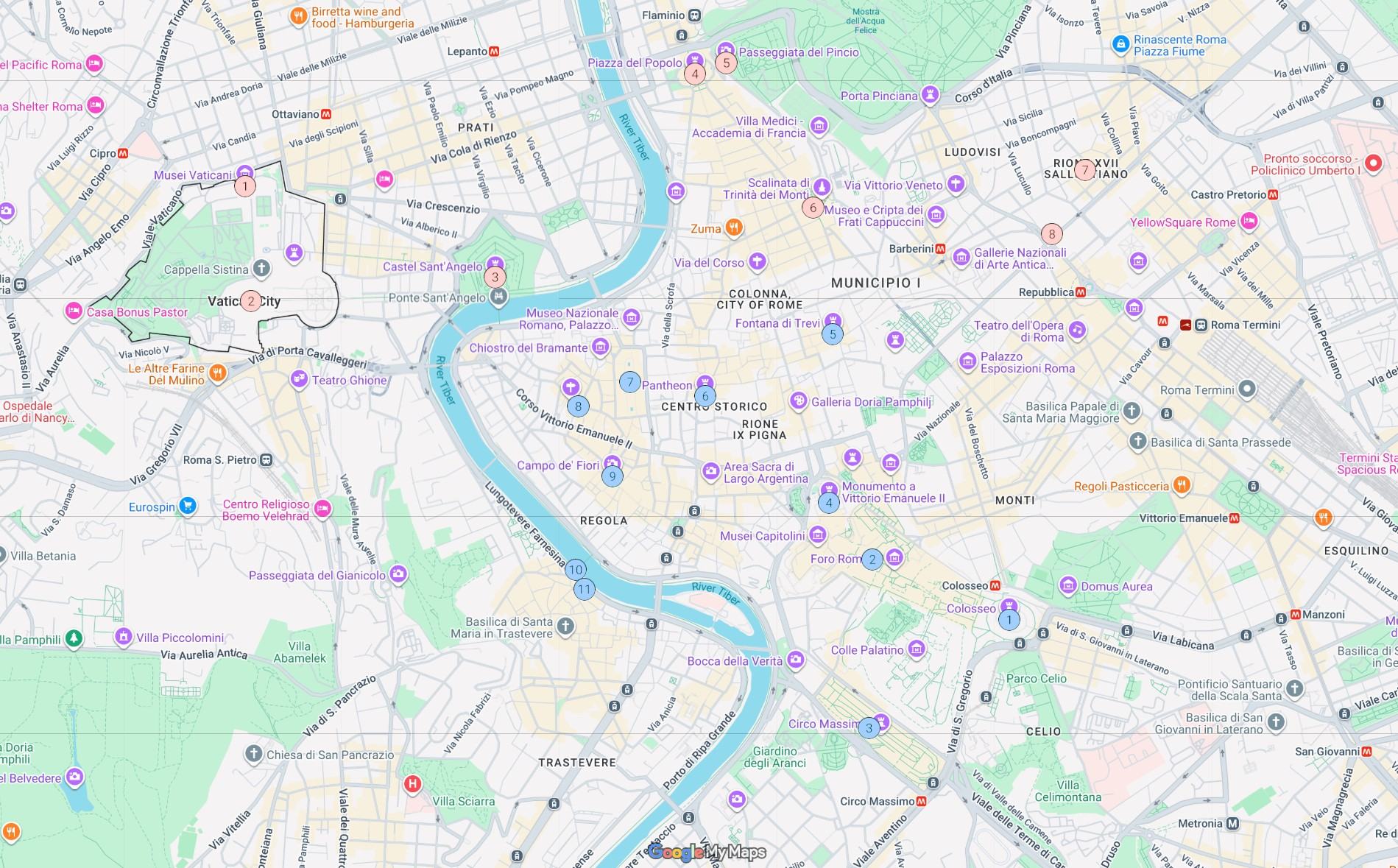 Rome 2 Day Itinerary Map