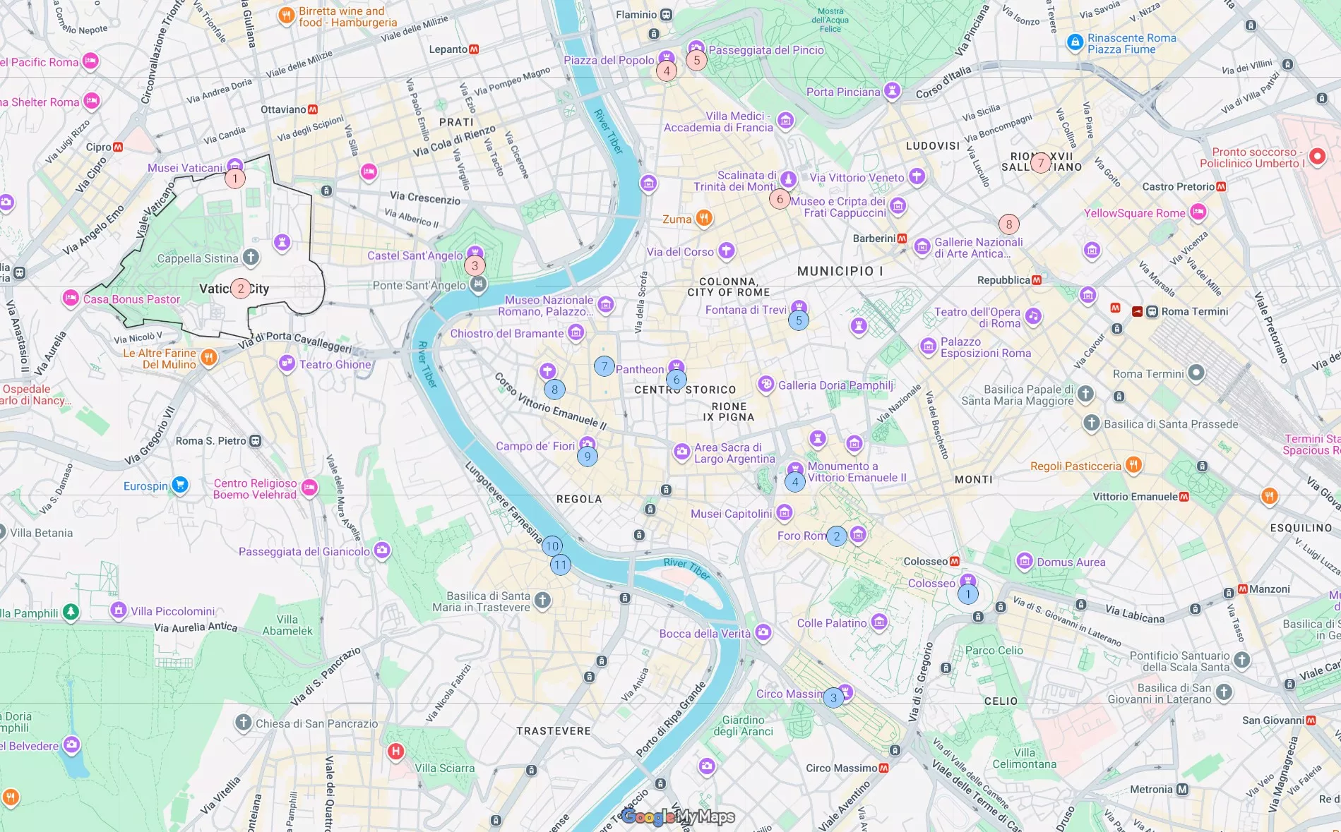 Rome 2 Day Itinerary Map