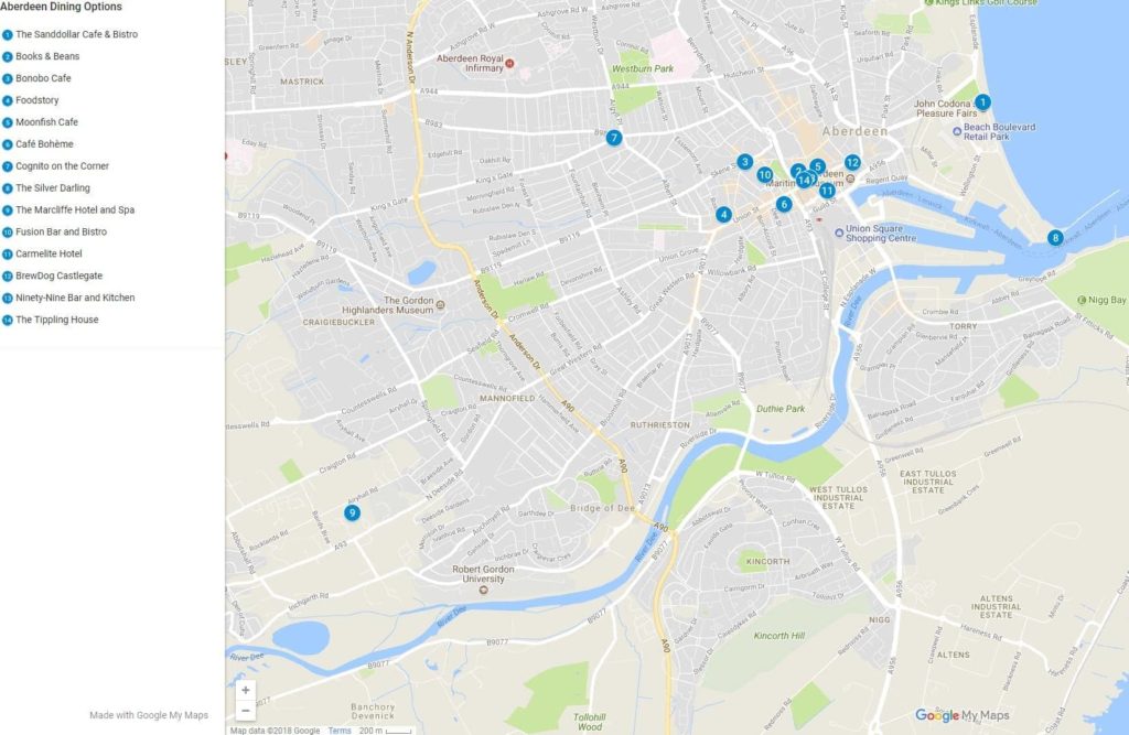 Aberdeen restaurant map