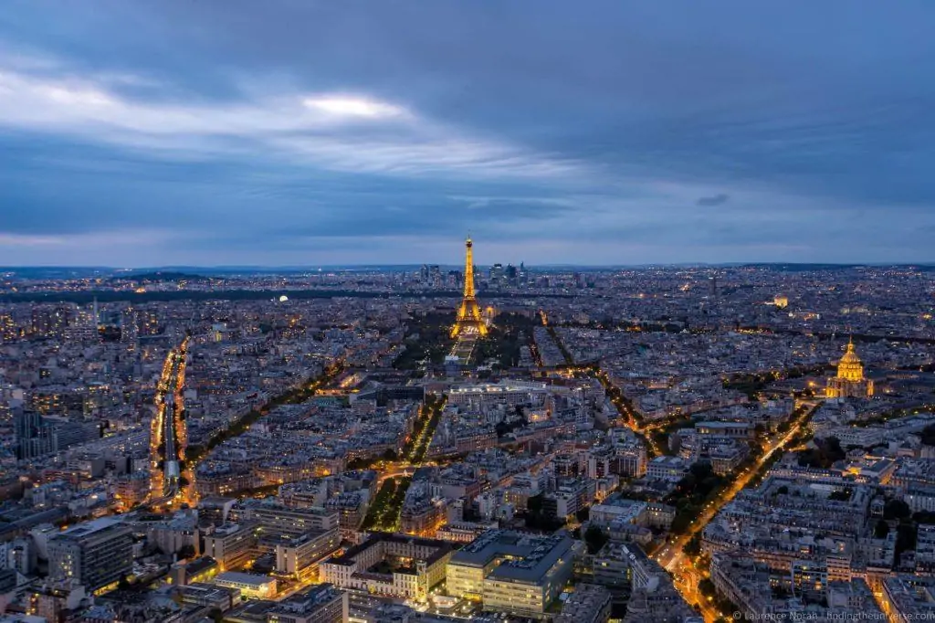 Paris skyline with Eiffel Tower at sunset