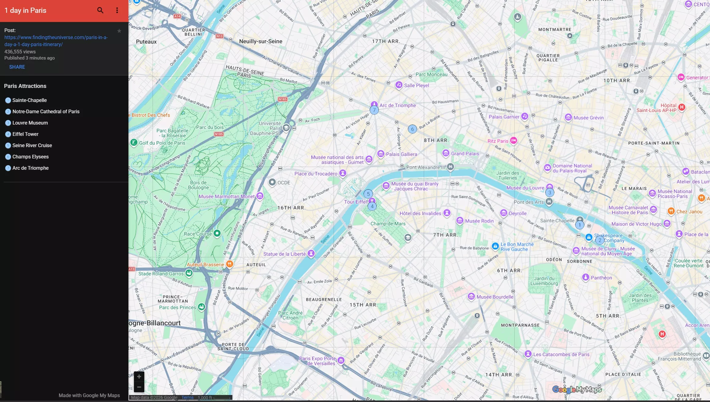 1 Day in Paris Map