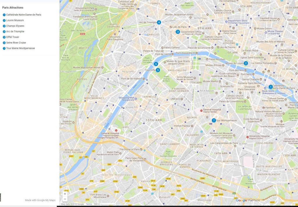 Mapa de un día en París