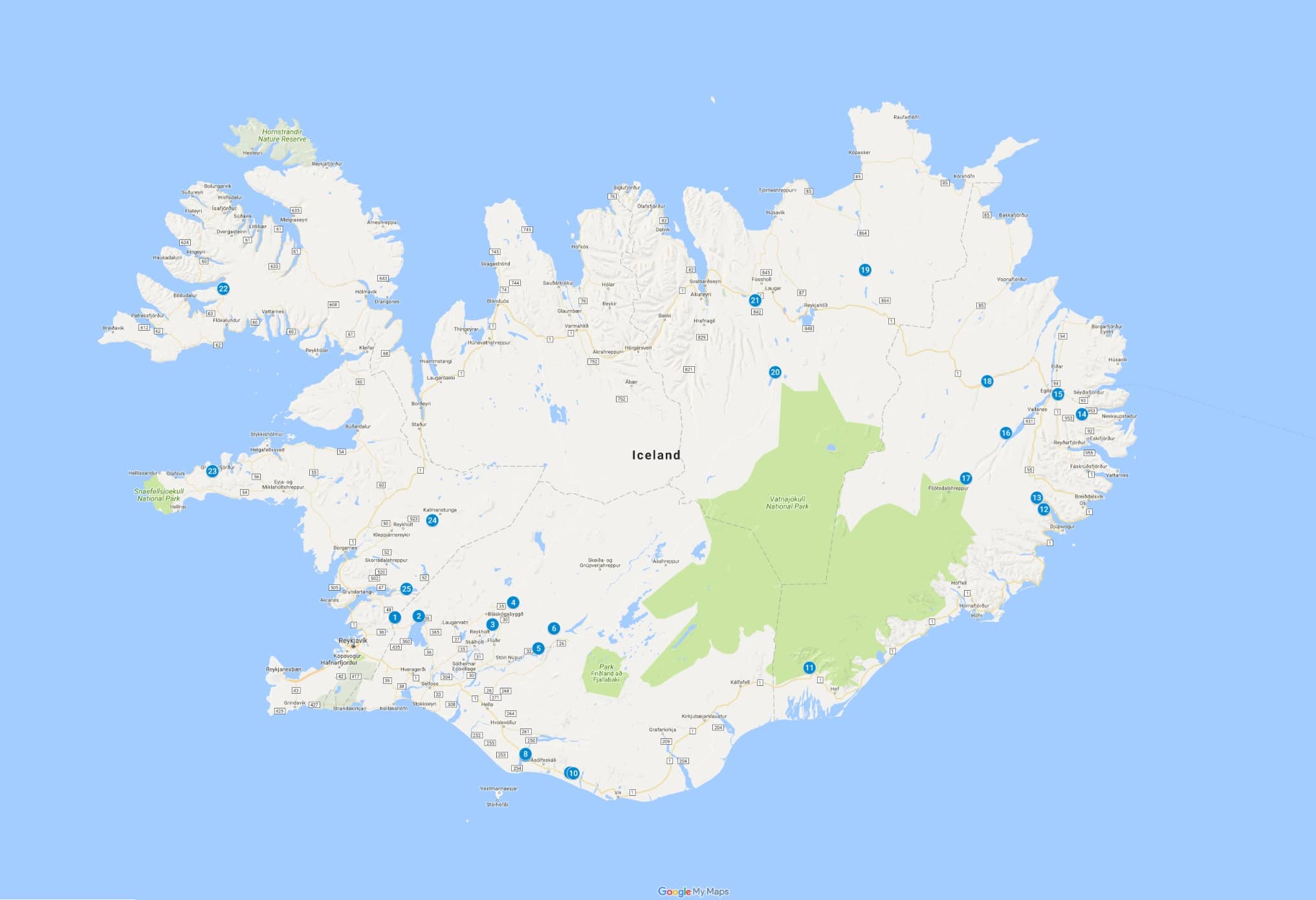 Iceland waterfalls map