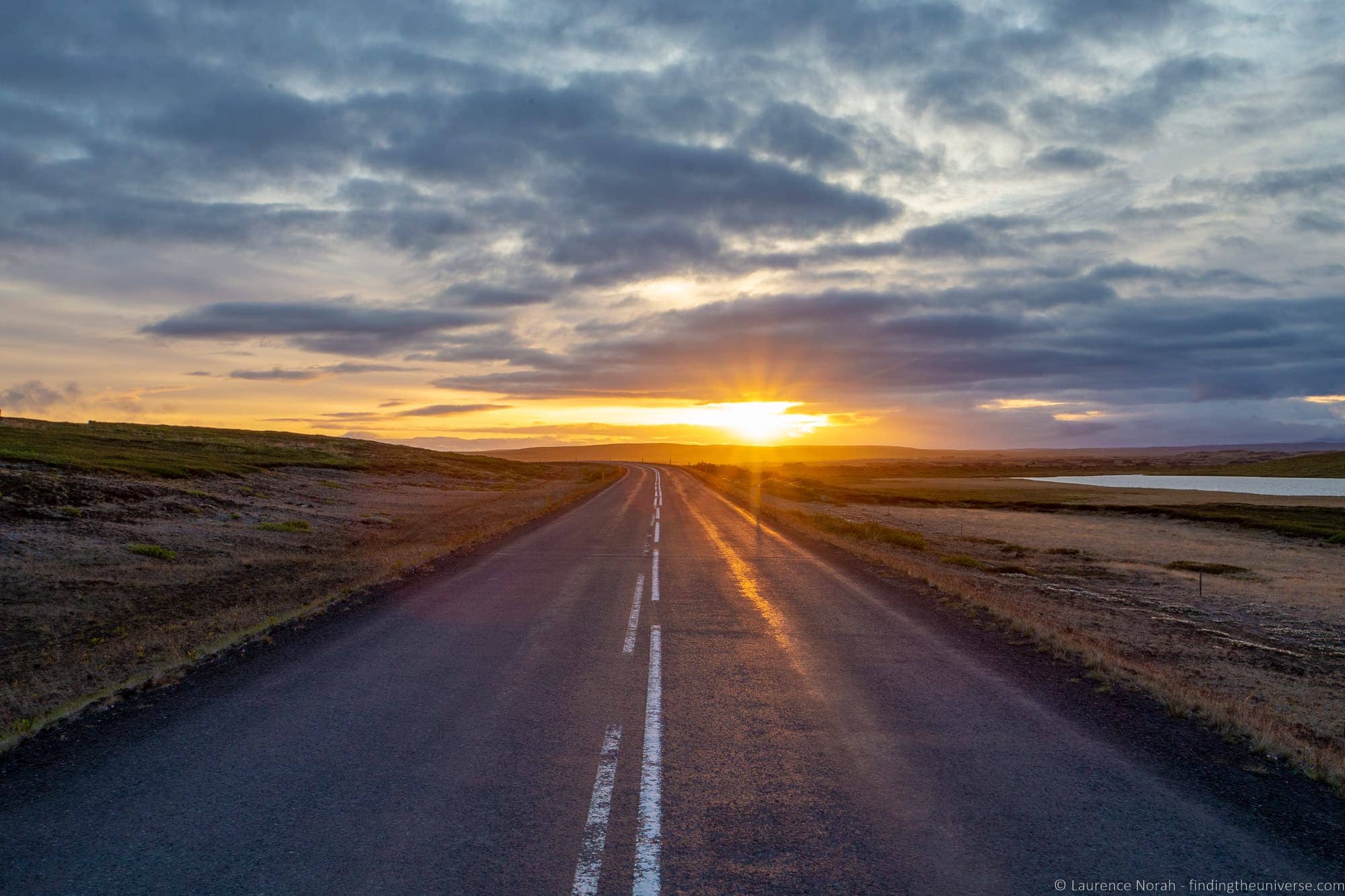 Midnight sun Lake Myvatn Iceland