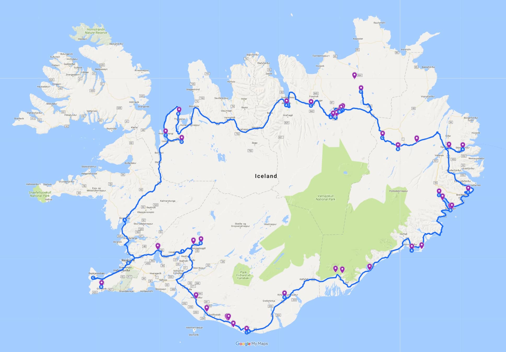 iceland ring road map A Detailed 1 Week Iceland Ring Road Itinerary iceland ring road map