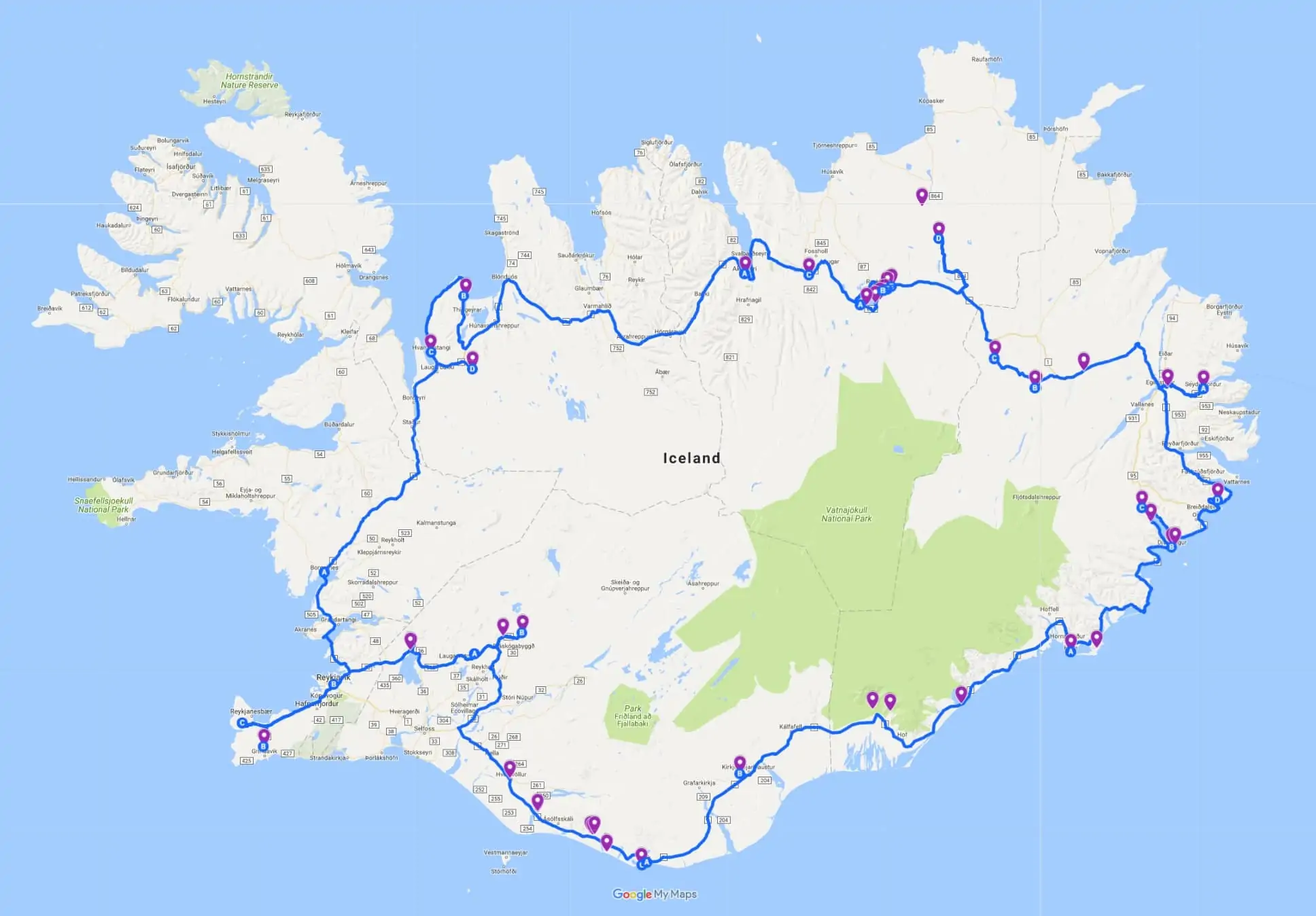 Iceland Ring Road Itinerary Map