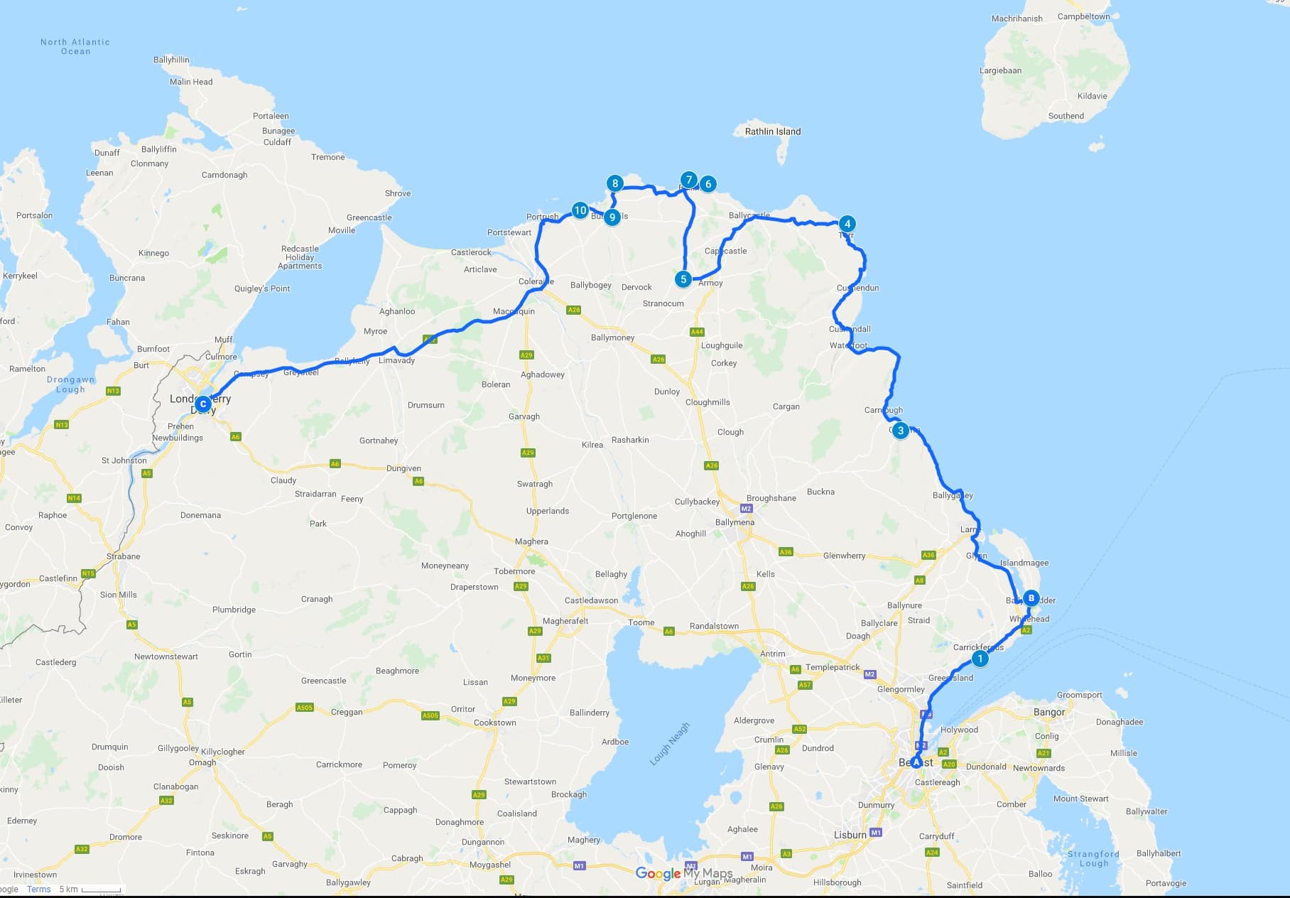 Causeway coastal route driving map