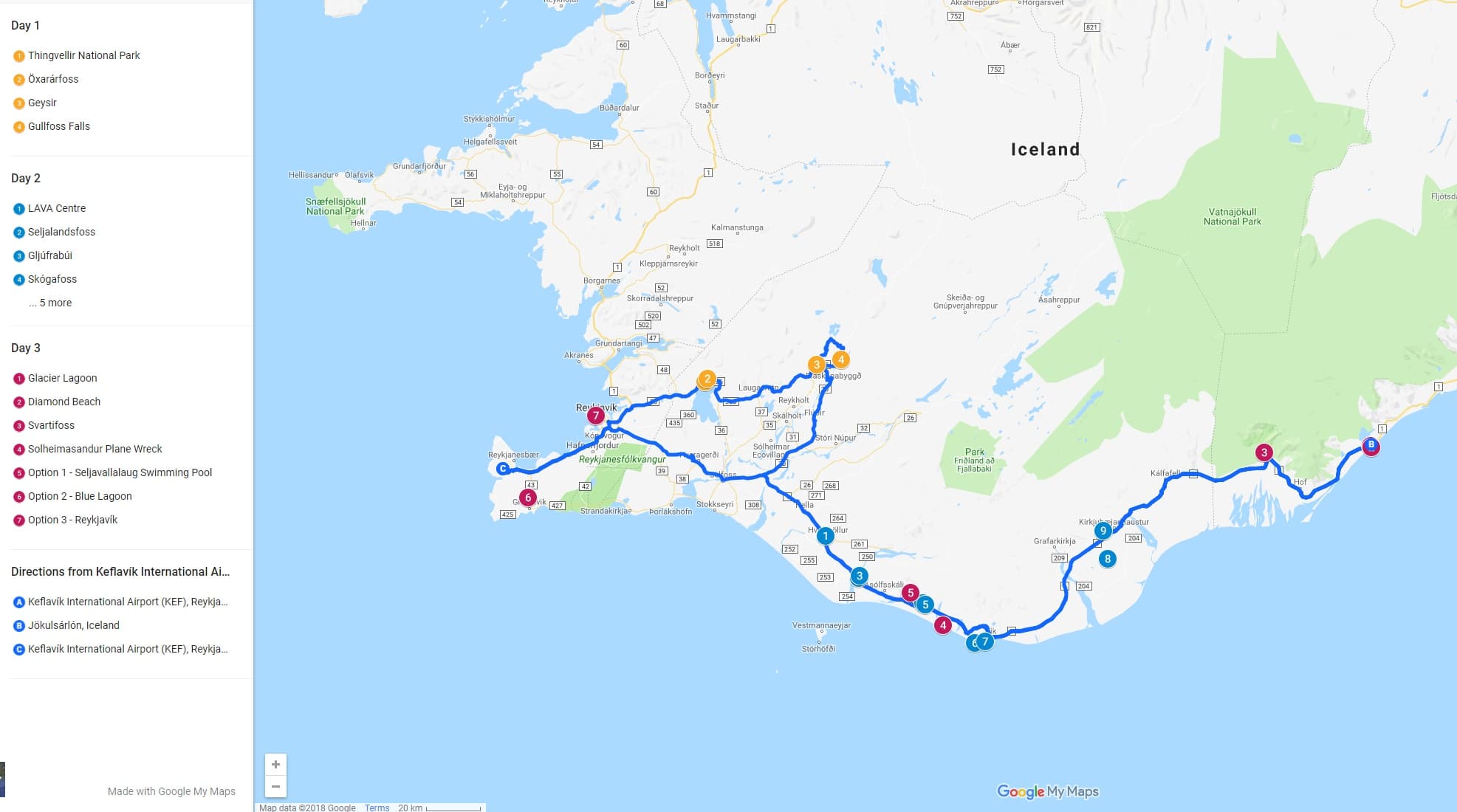 3 Day Iceland Map