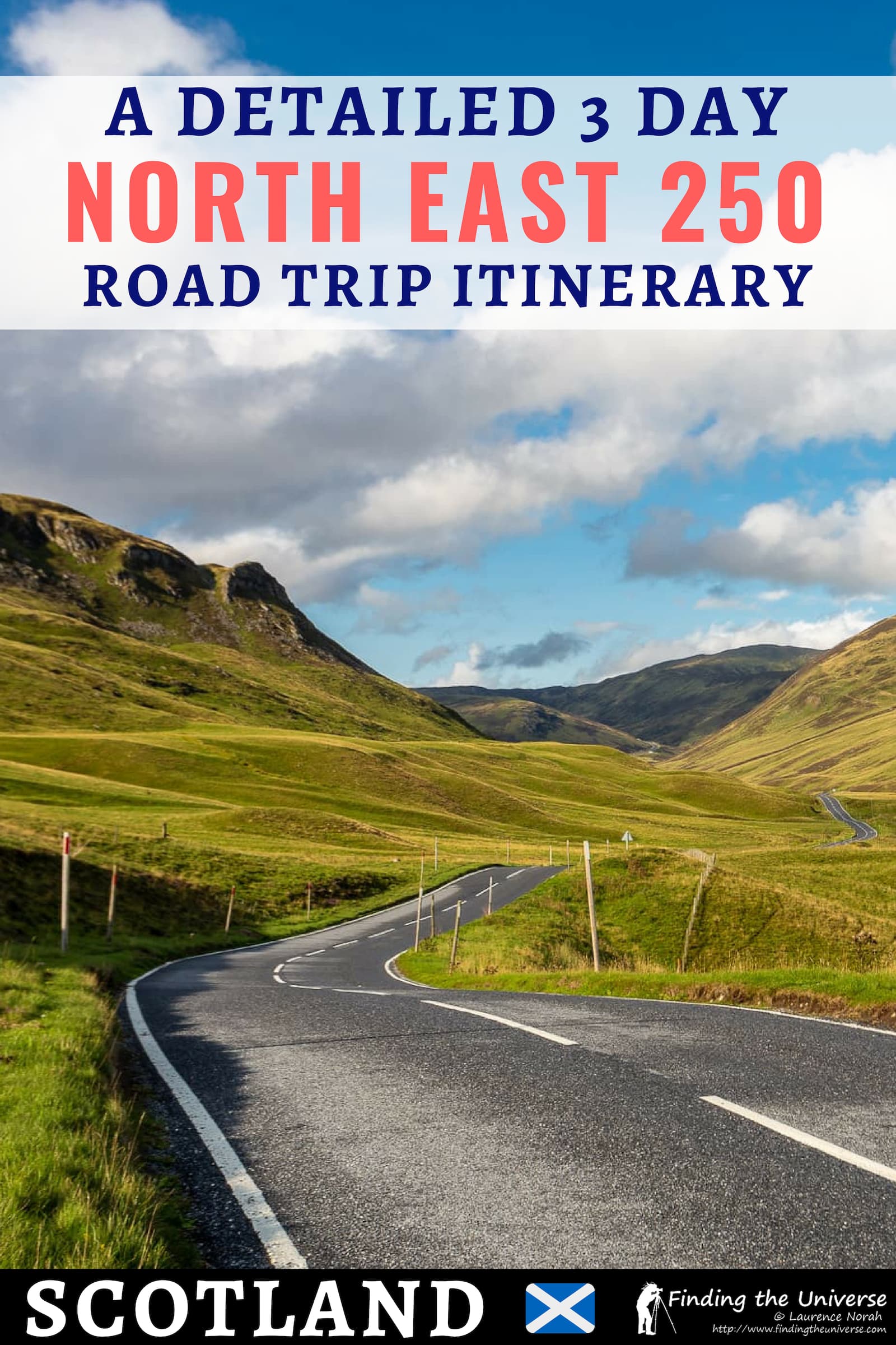 A detailed 3 day itinerary for driving the North East 250, a road trip in Scotland which spans sections of the Caingorms, Aberdeen and the Moray Firth coast.