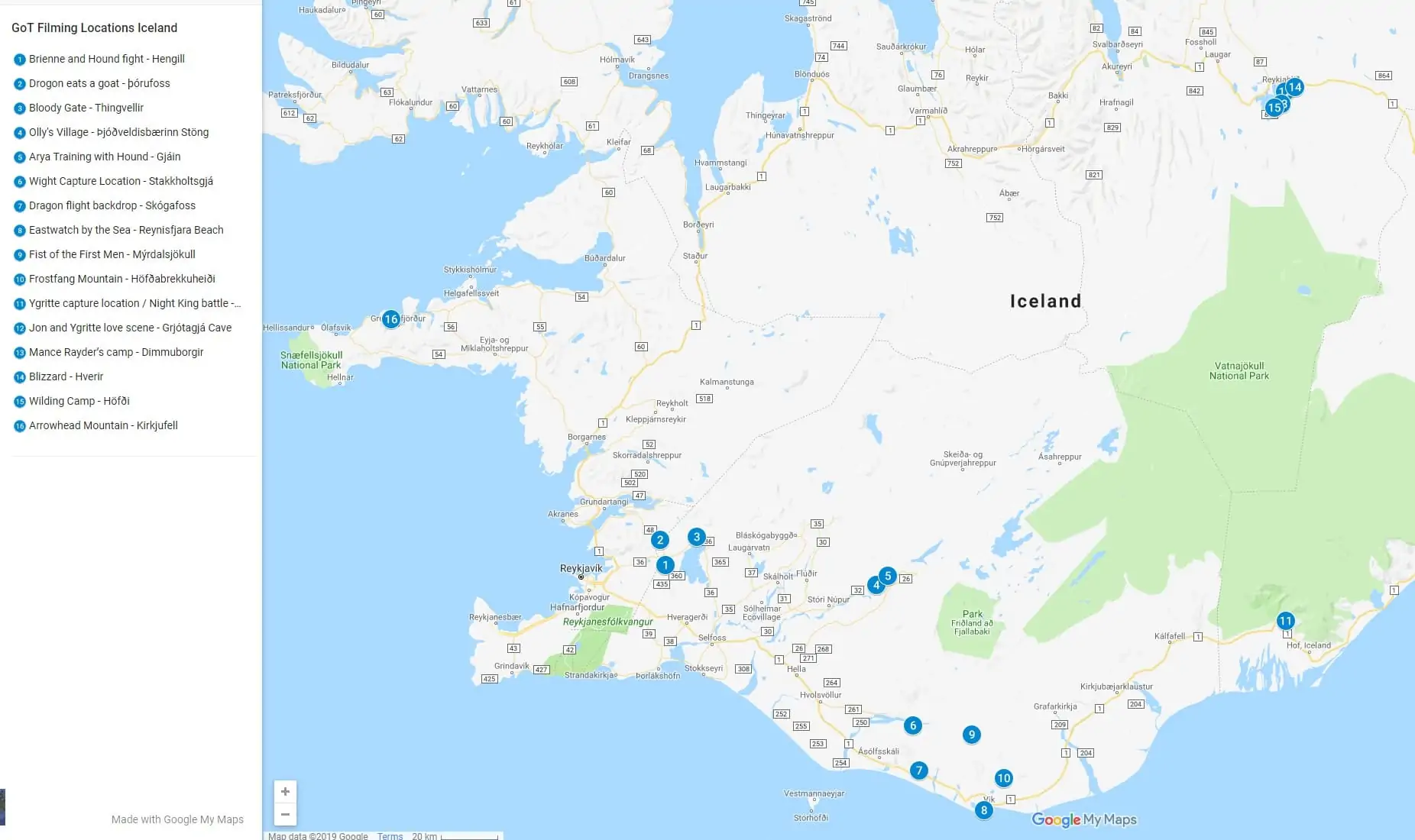 Game of thrones locations Iceland Map v2