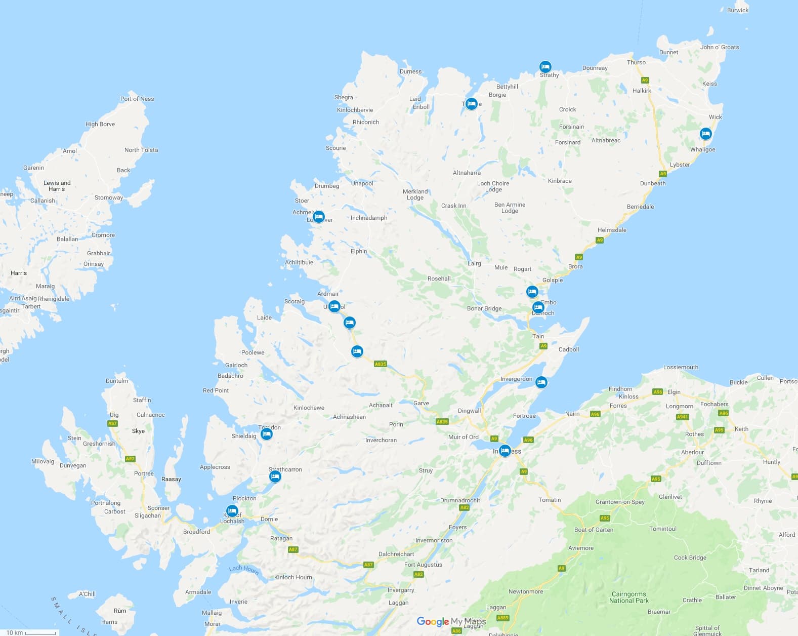 Map of NC500 Bed and Breakfast accommodation