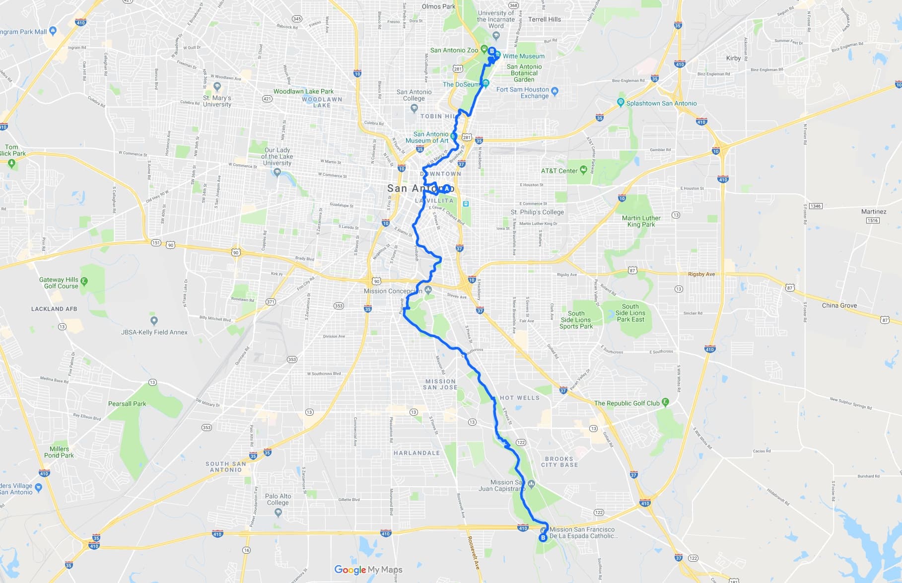 San Antonio River Walk map