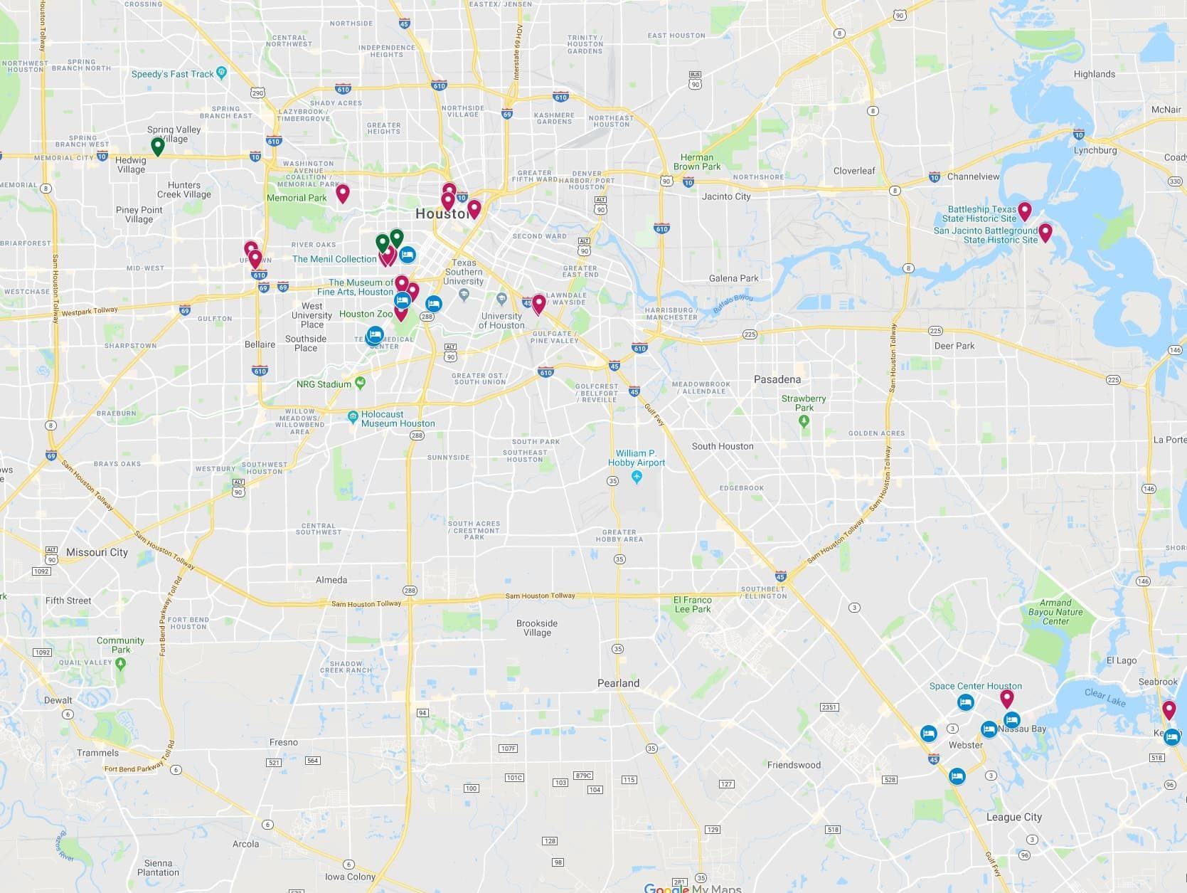 Things to do in Houston Map