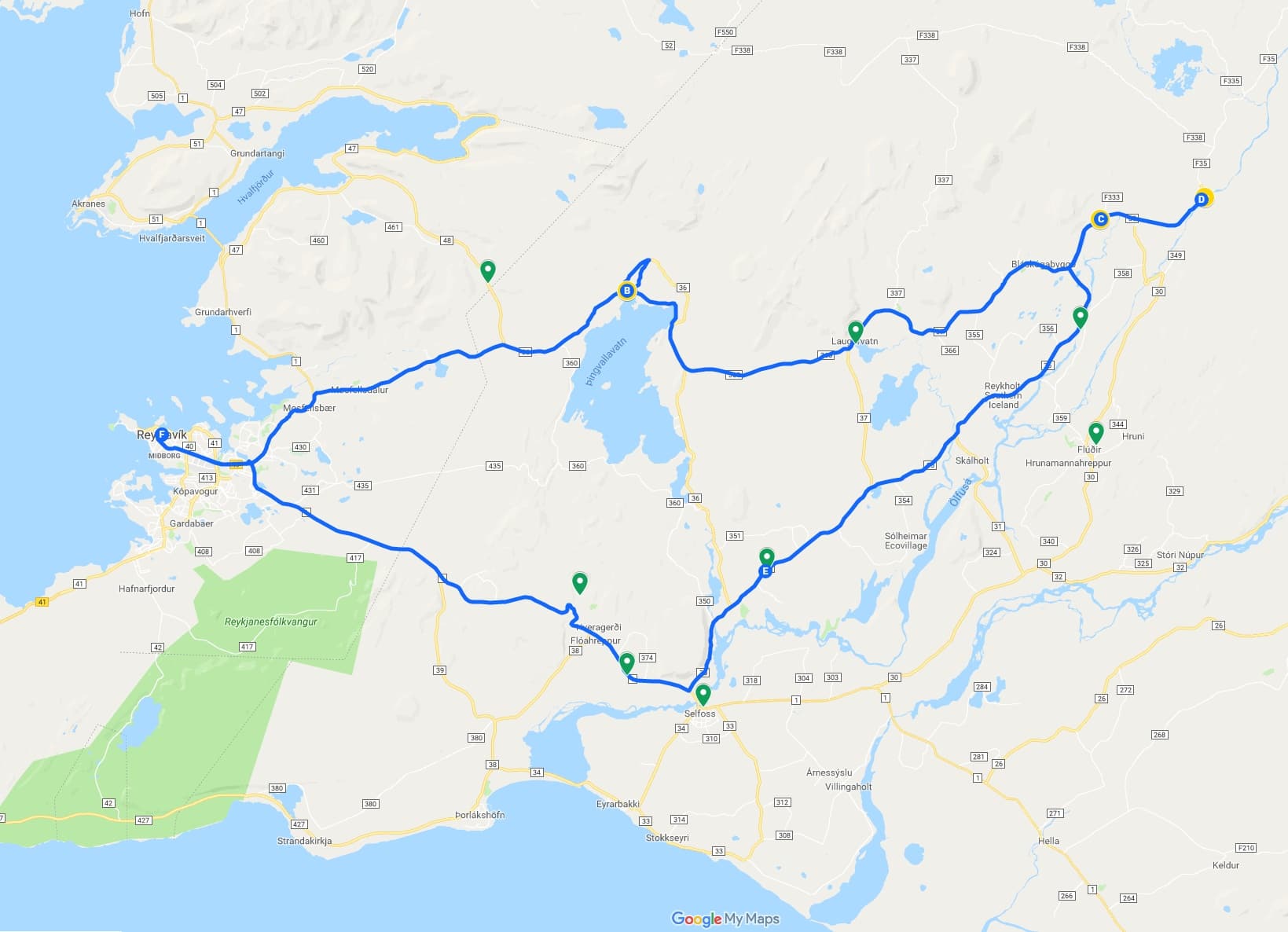 Iceland Golden Circle Map