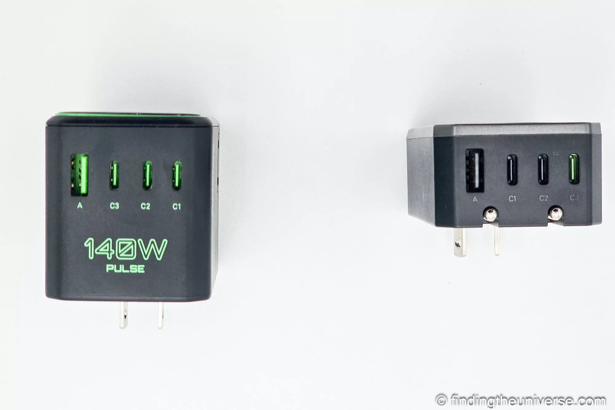 EPICKA Pulse Duo 140W and EPICKA Air 65W travel adapters side by side showing port layouts