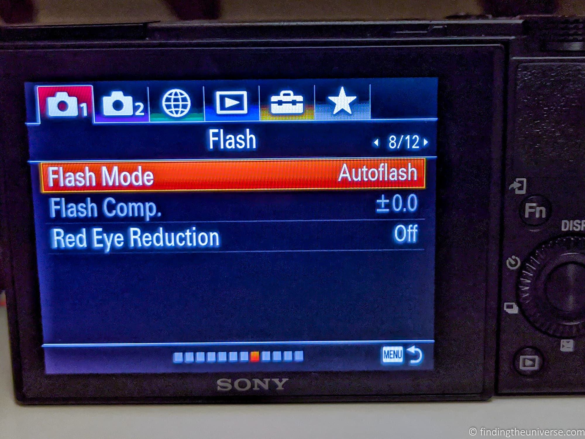 Camera flash menu compact camera