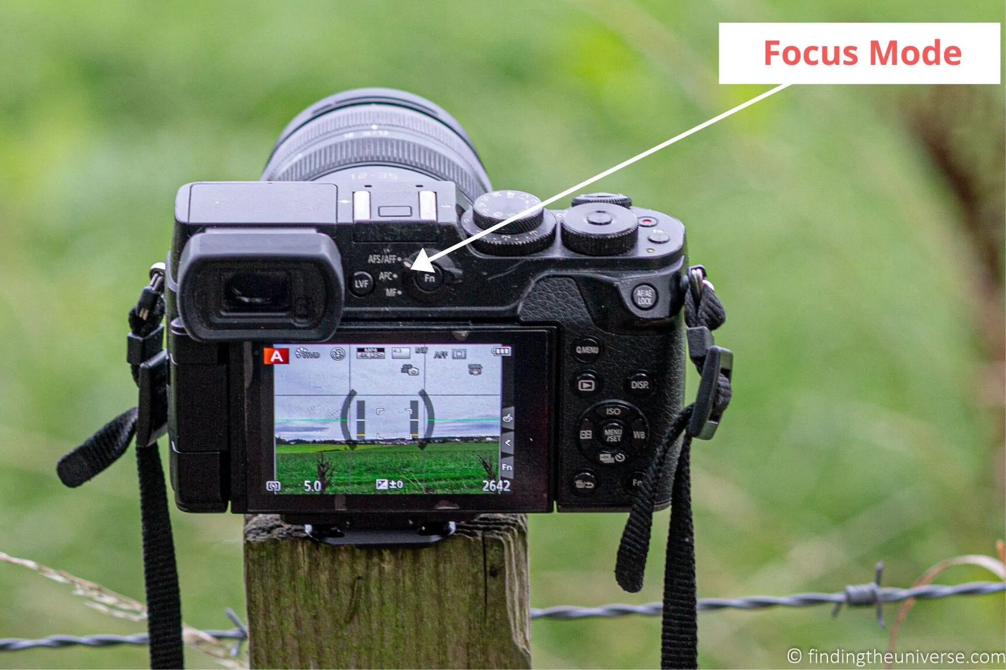 Focus mode switch on a mirrorless camera