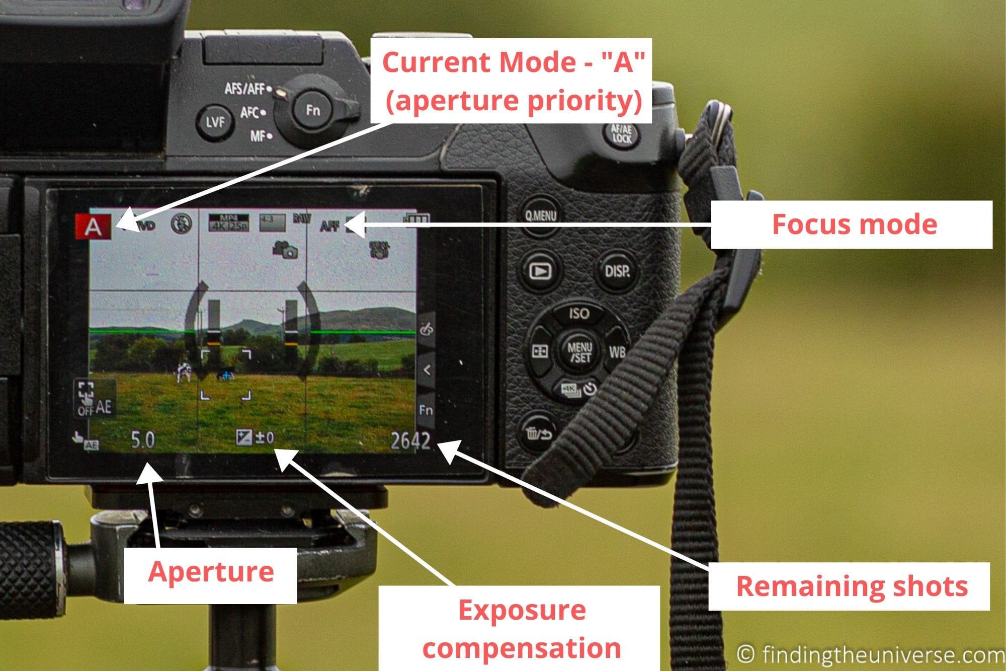 Mirrorless camera display symbols and meanings