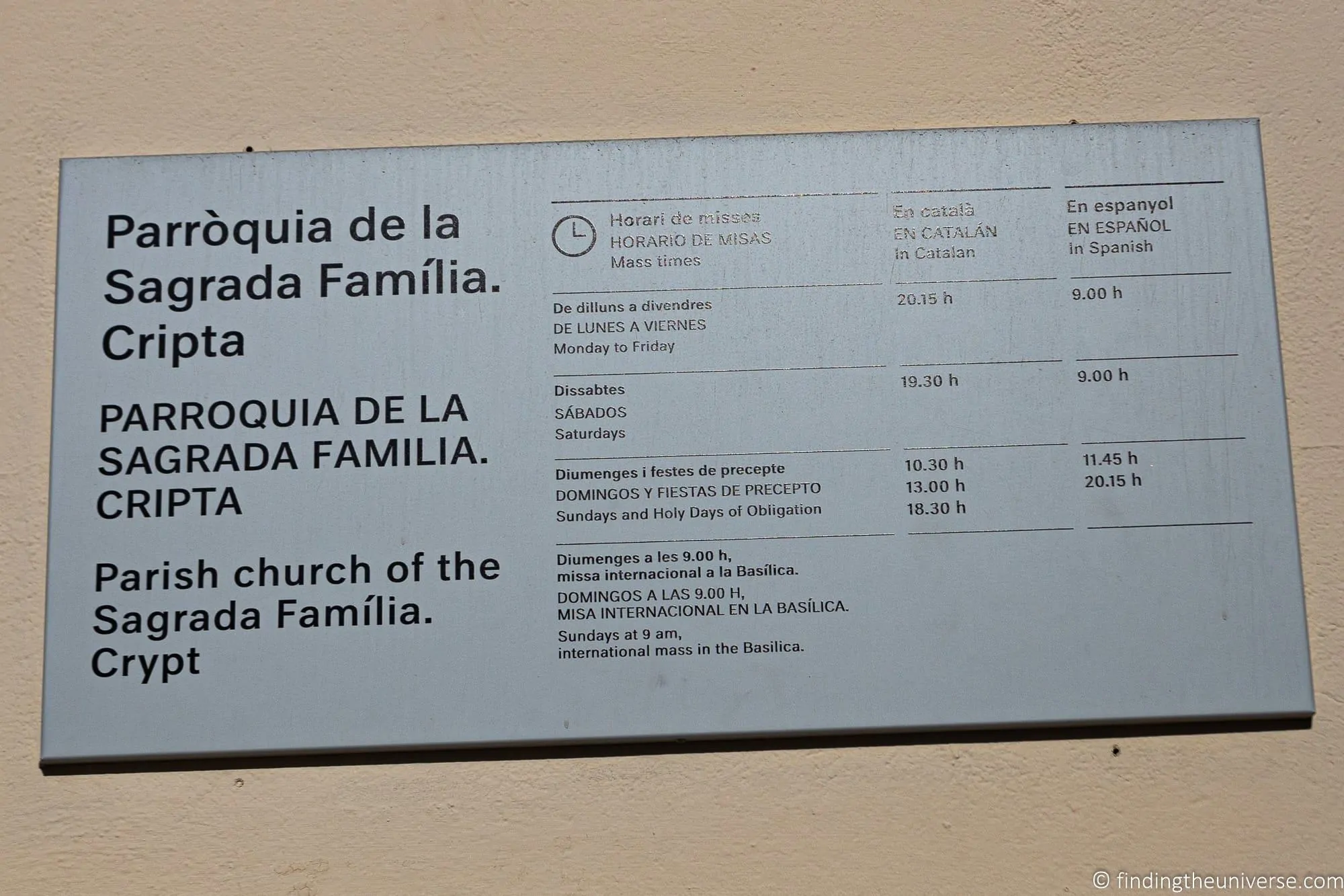 Sagrada Familia Crypt hours