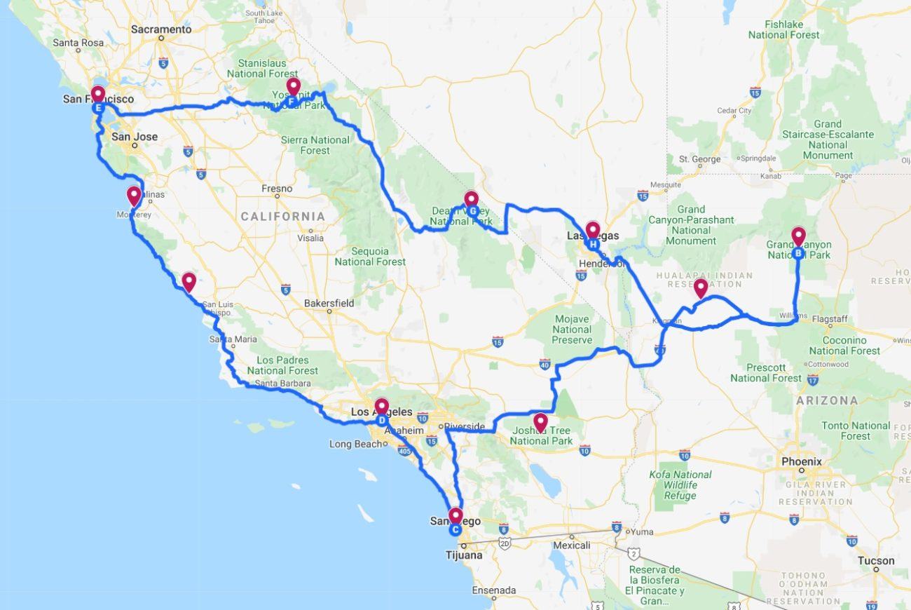 2 Week USA Road Trip Itinerary California, Las Vegas & the Grand Canyon 2 Week USA Road Trip Itinerary California, Las Vegas & the Grand Canyon
