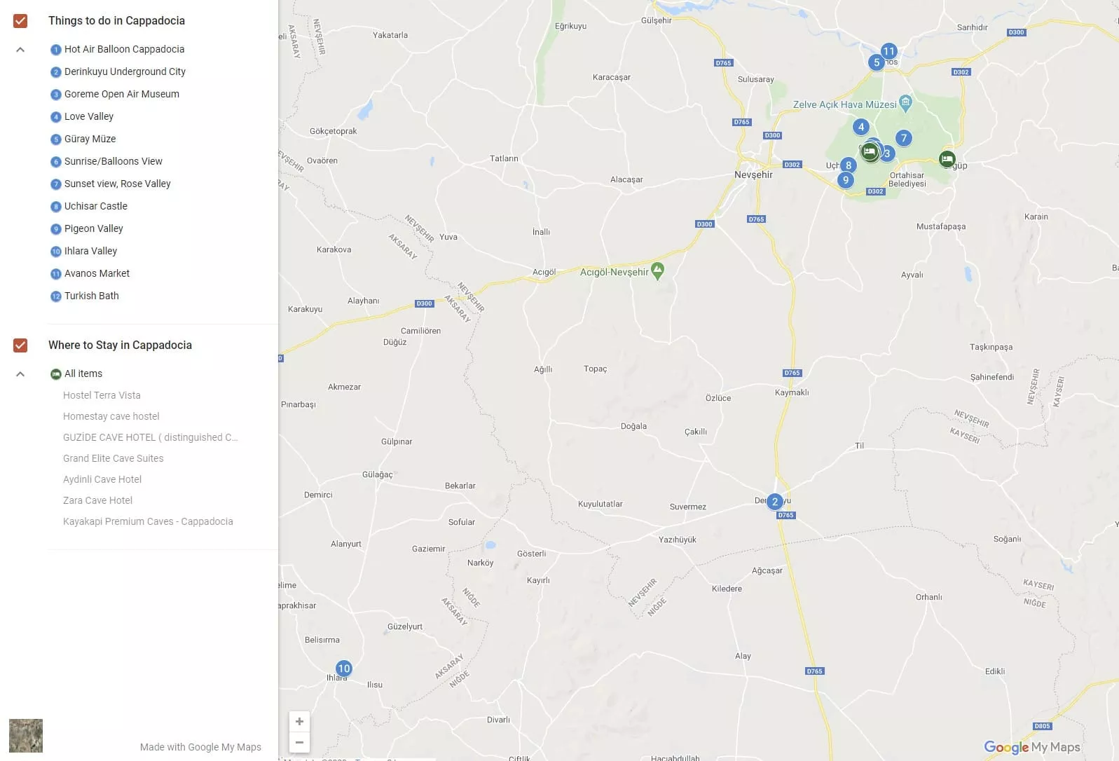 Things to do in Cappadocia Map