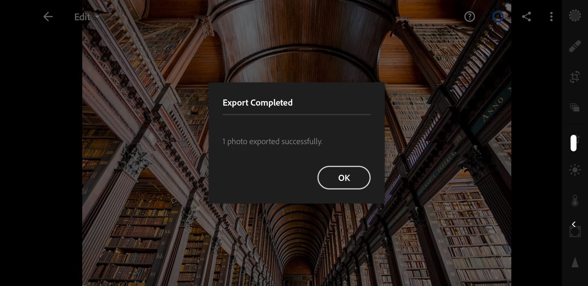 Export completed dialog