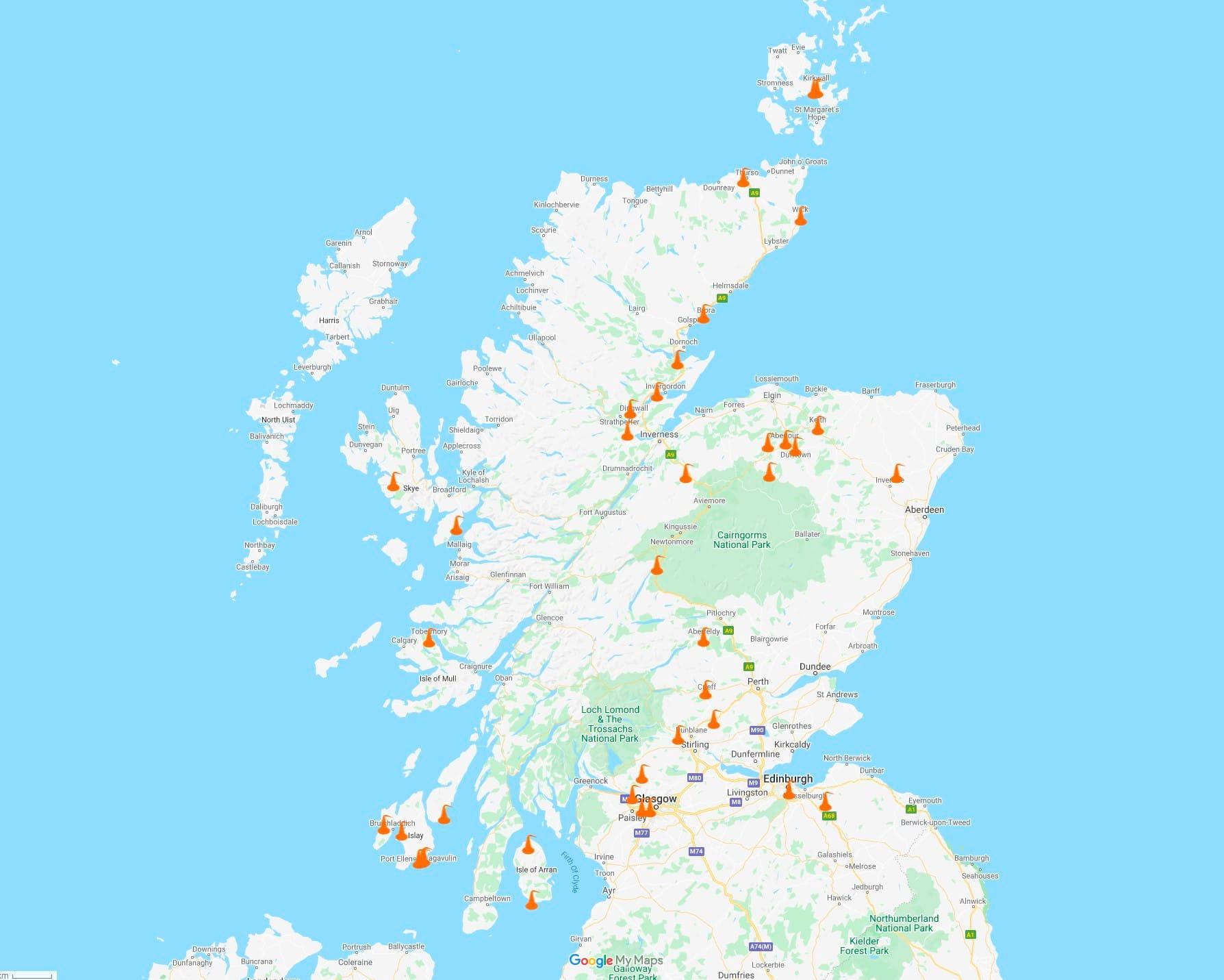 Map of Scottish Whisky Distilleries