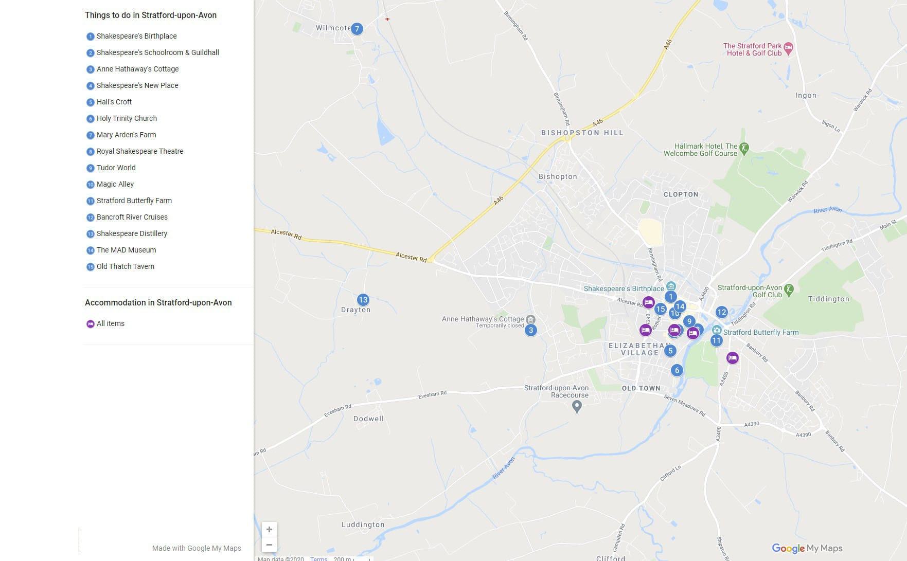 Stratford-upon-avon Map of Things to do