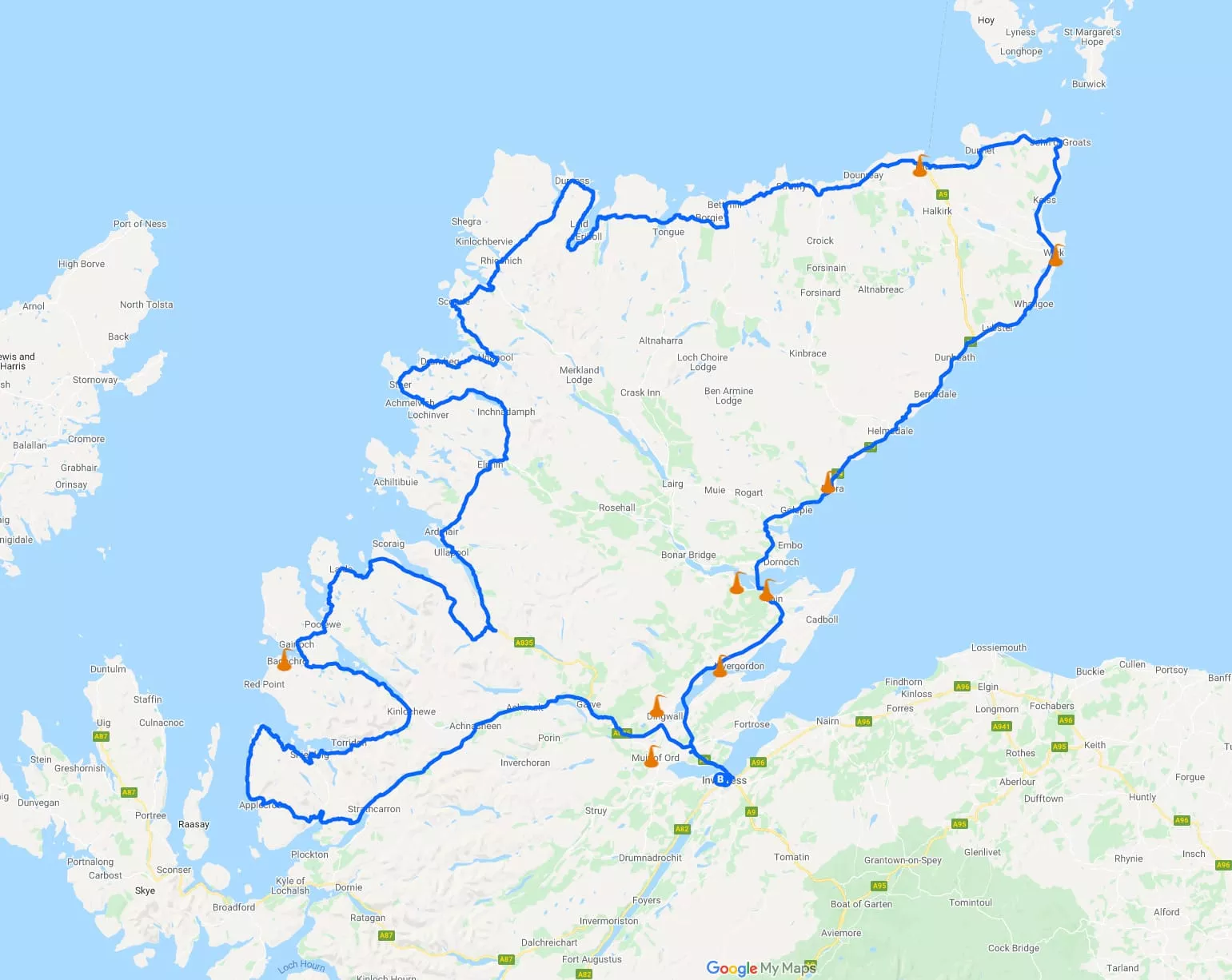 Map of whisky distilleries on the North Coast 500