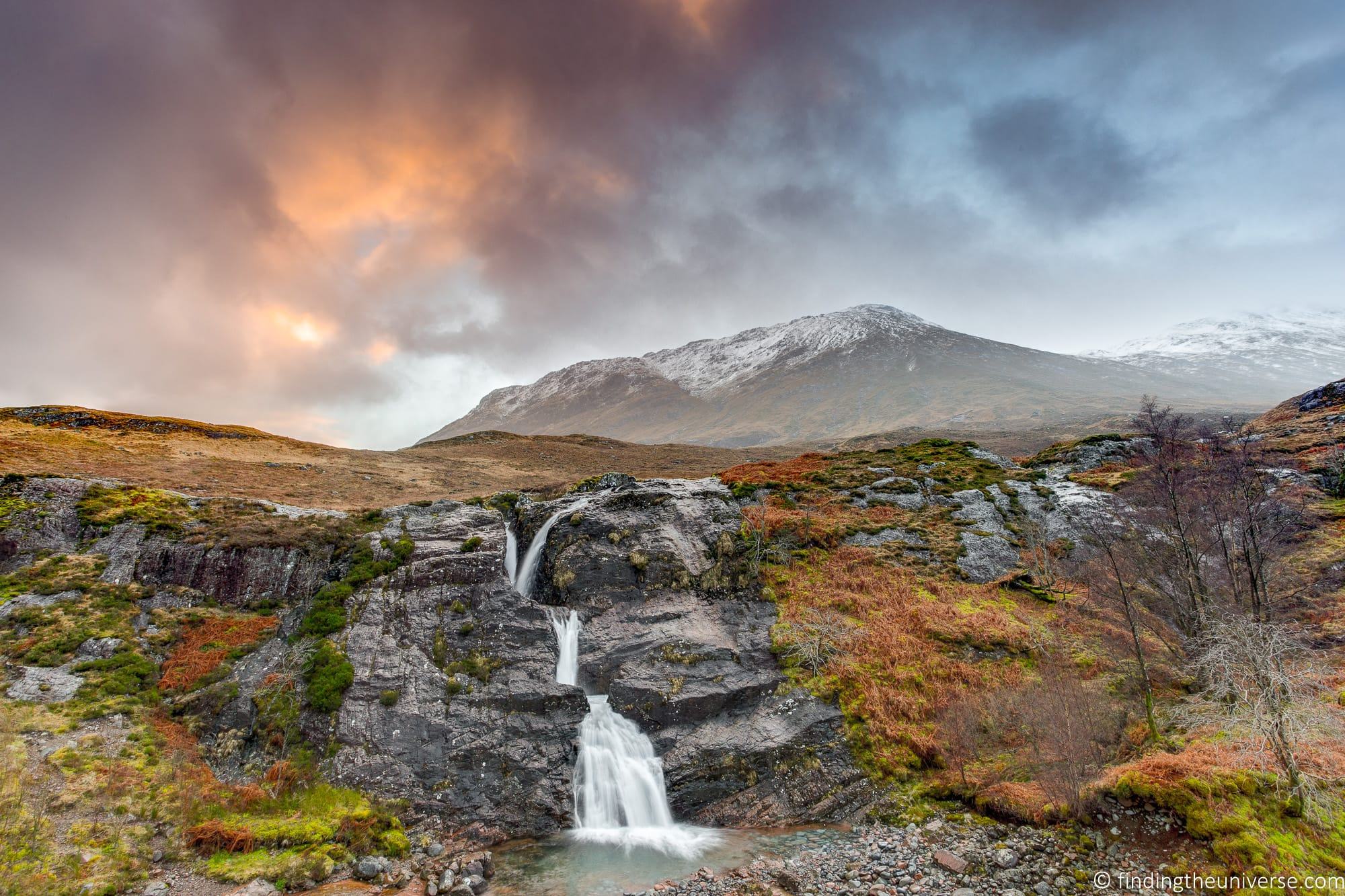 Waterfall in Glencoe at sunset