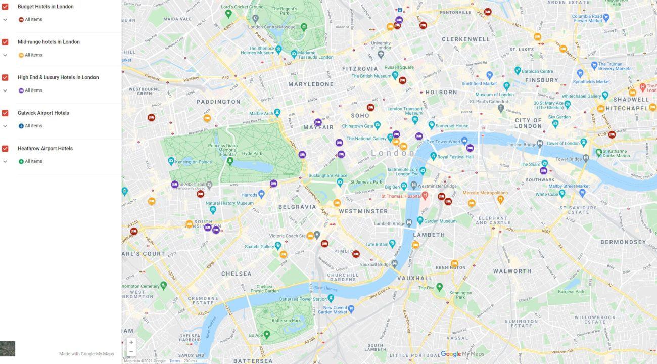 Map Of Central London Hotels 1300x720 