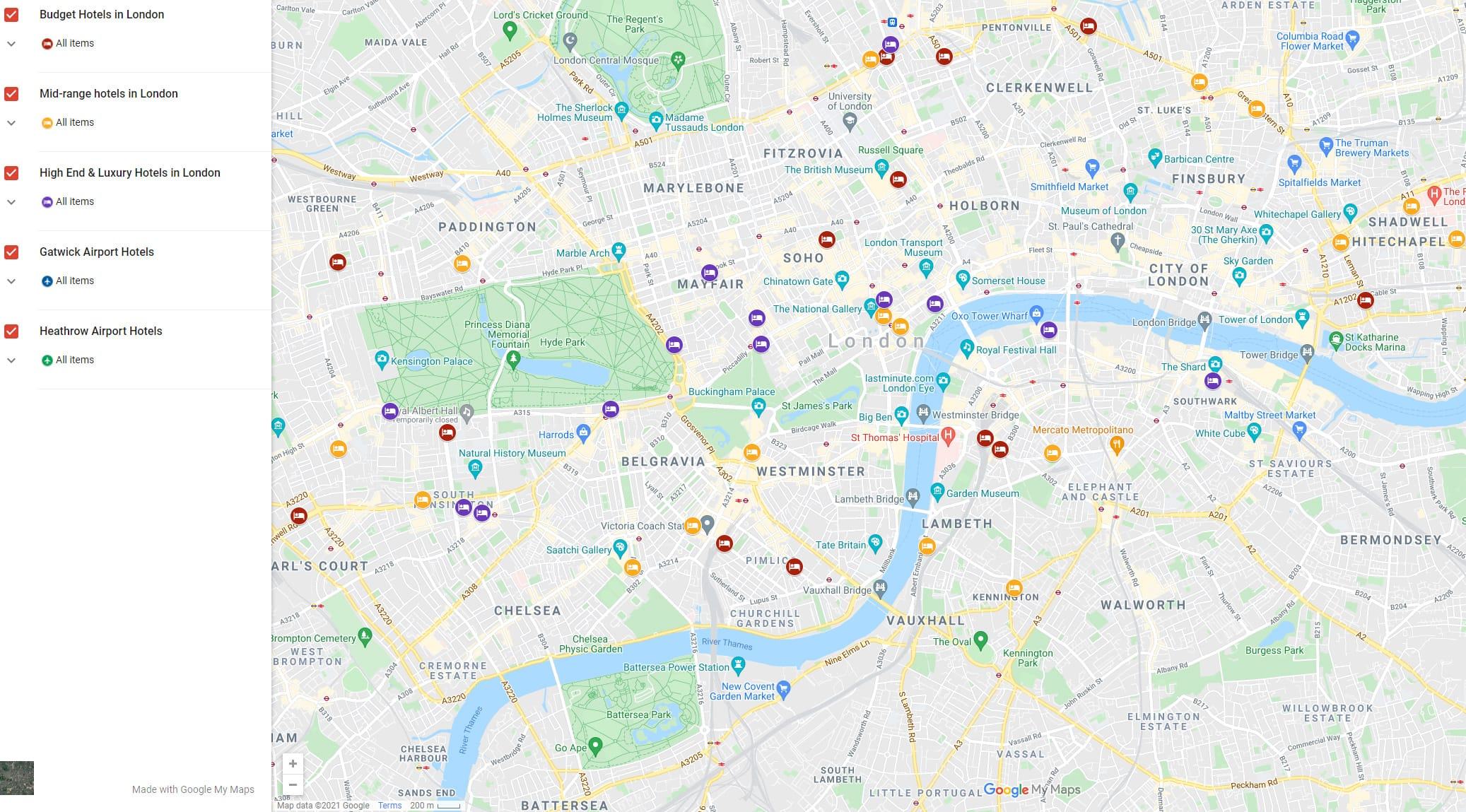 Map of Central London Hotels